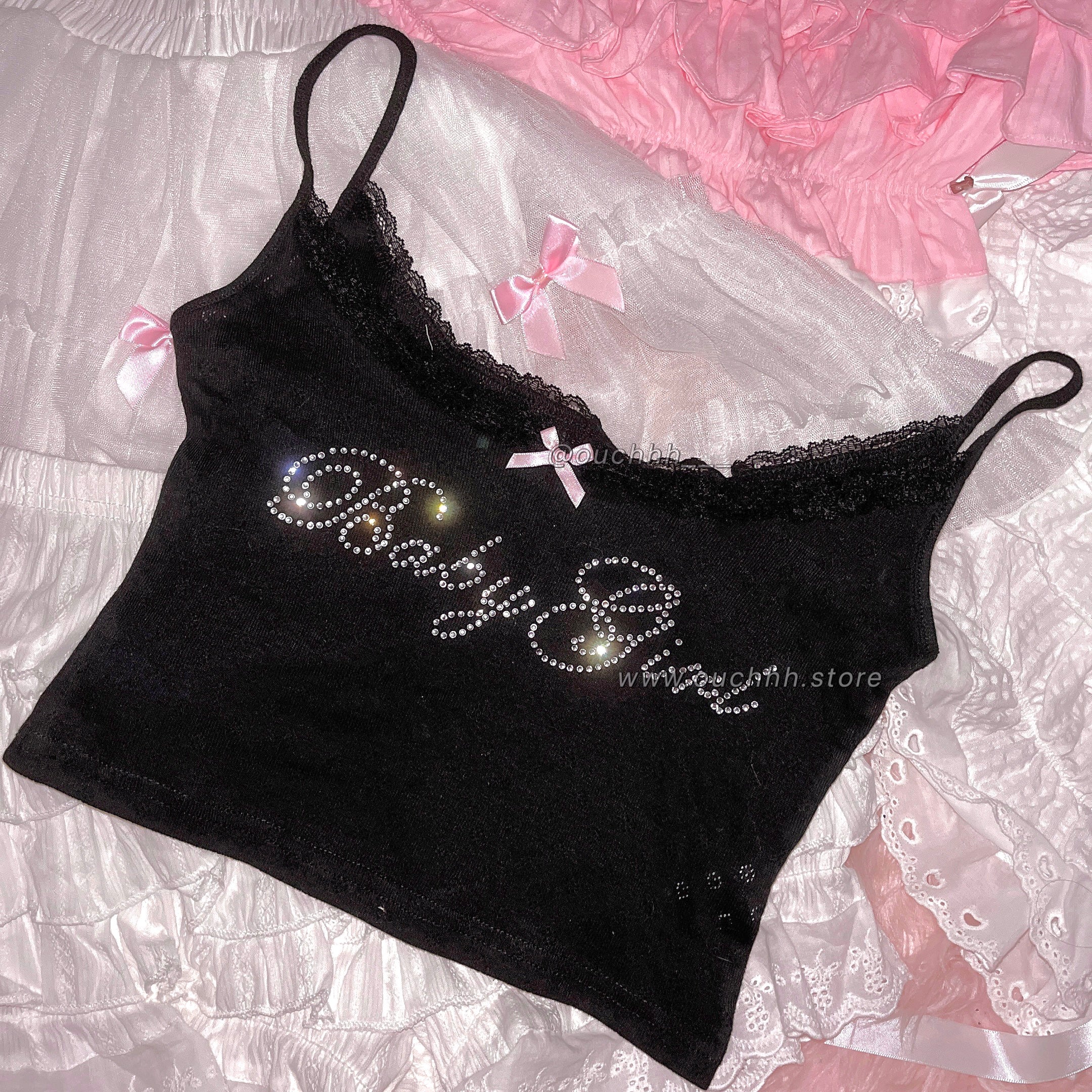 Baby Girl Coquette Lace Cami Top (Black)