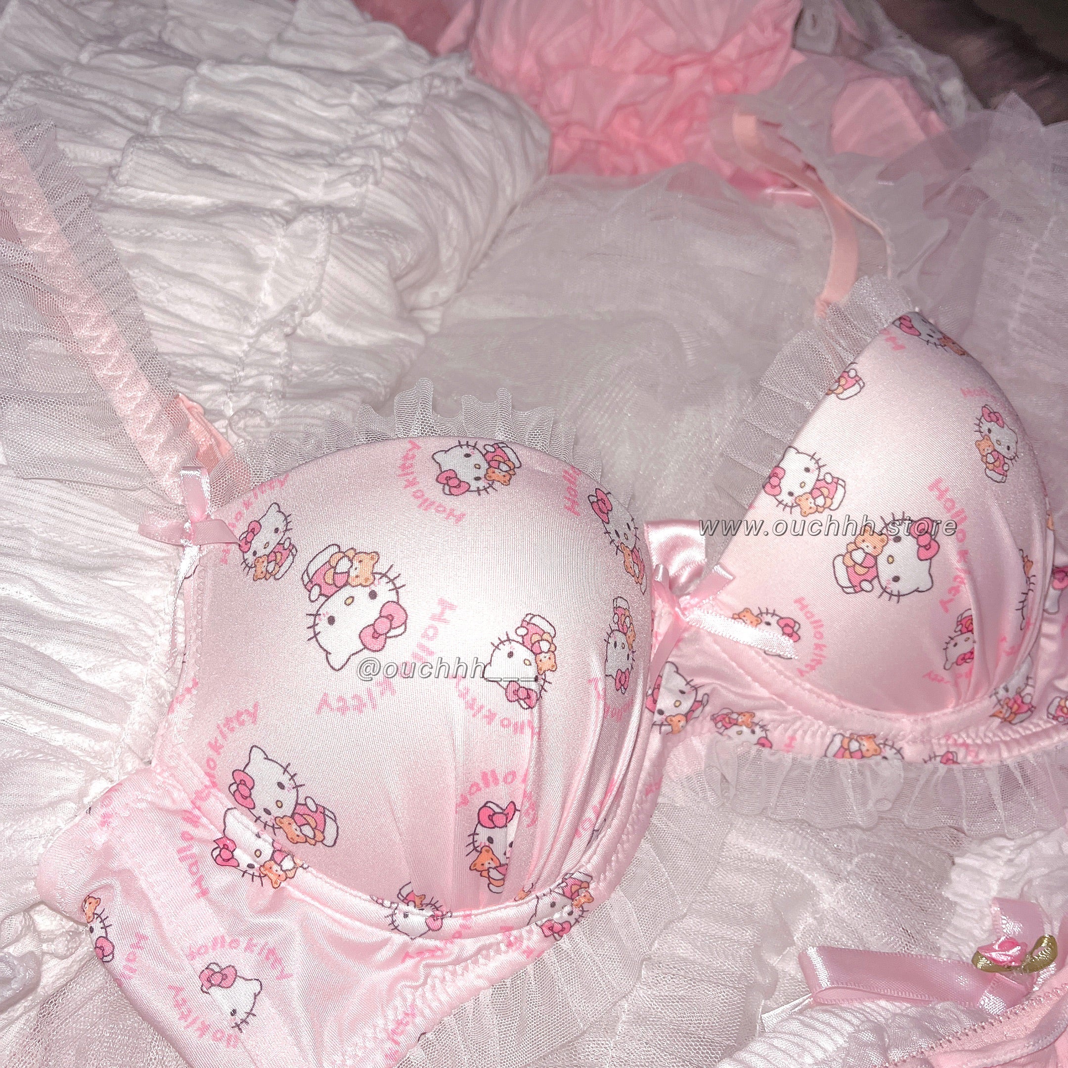 Ruffle Baby Pink Kitty Bra + Panties Set