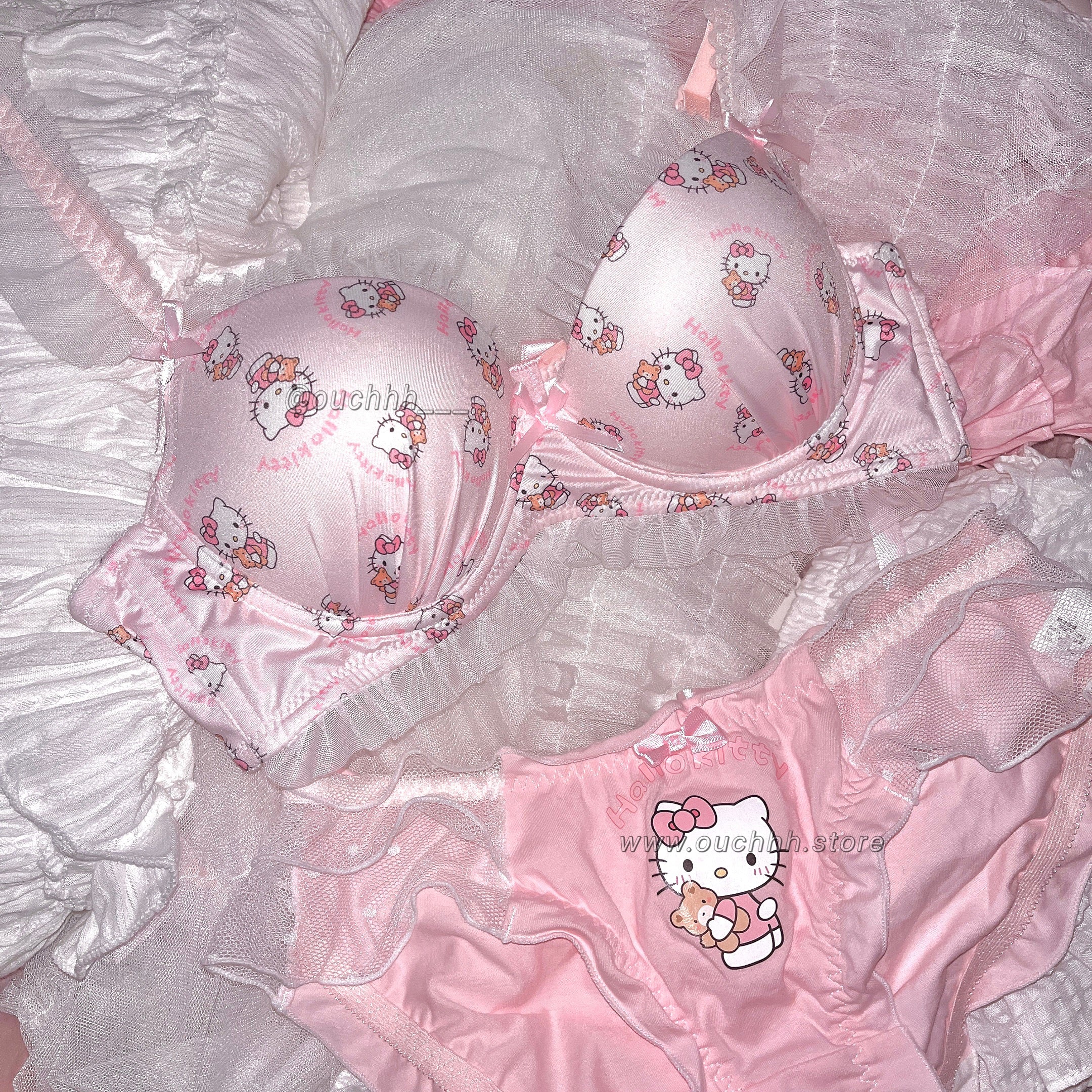 Ruffle Baby Pink Kitty Bra + Panties Set