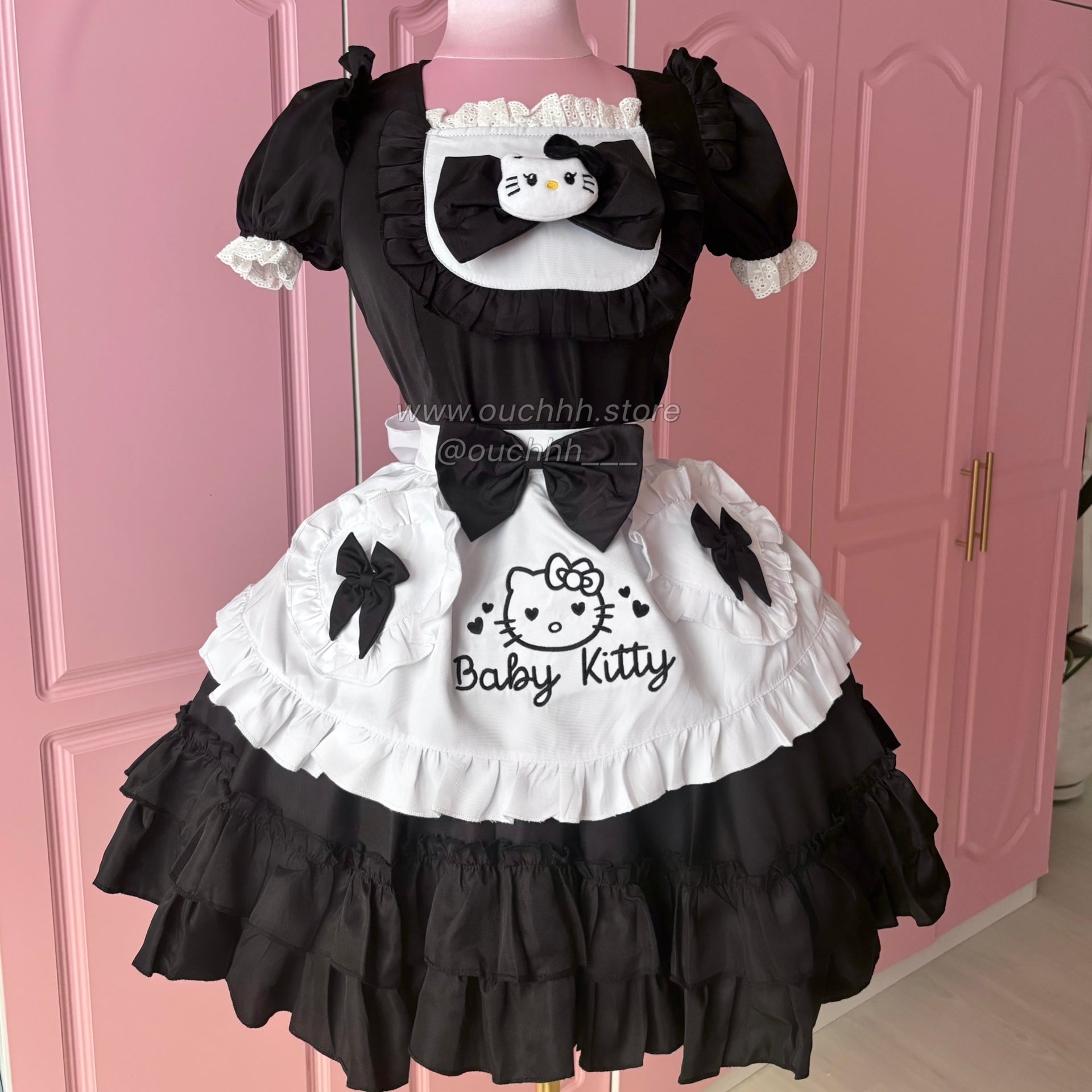Black Baby Kitty Princess Ribbon Maid Dress and Headband