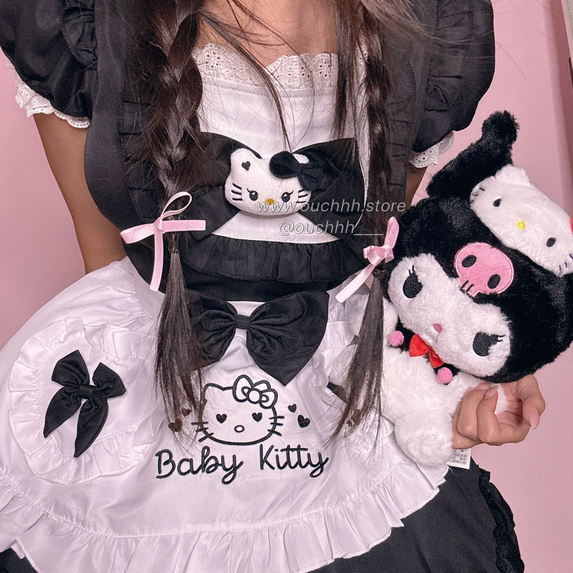 Black Baby Kitty Princess Ribbon Maid Dress and Headband