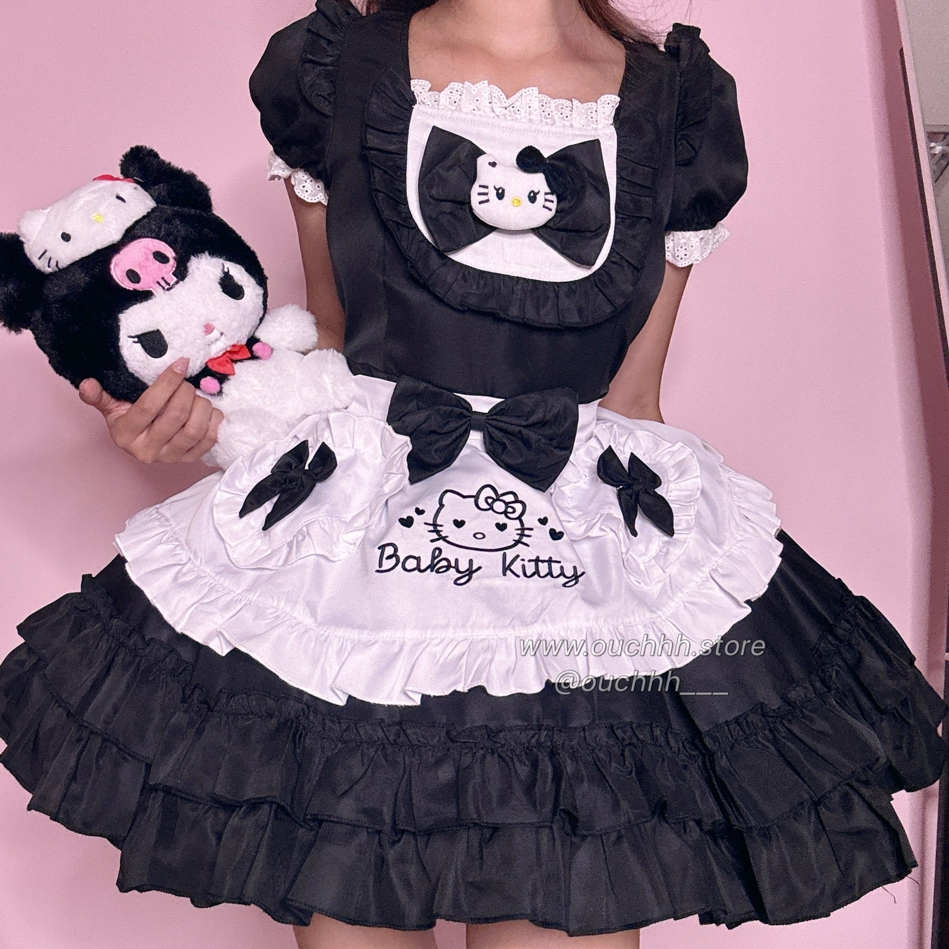 Black Baby Kitty Princess Ribbon Maid Dress and Headband