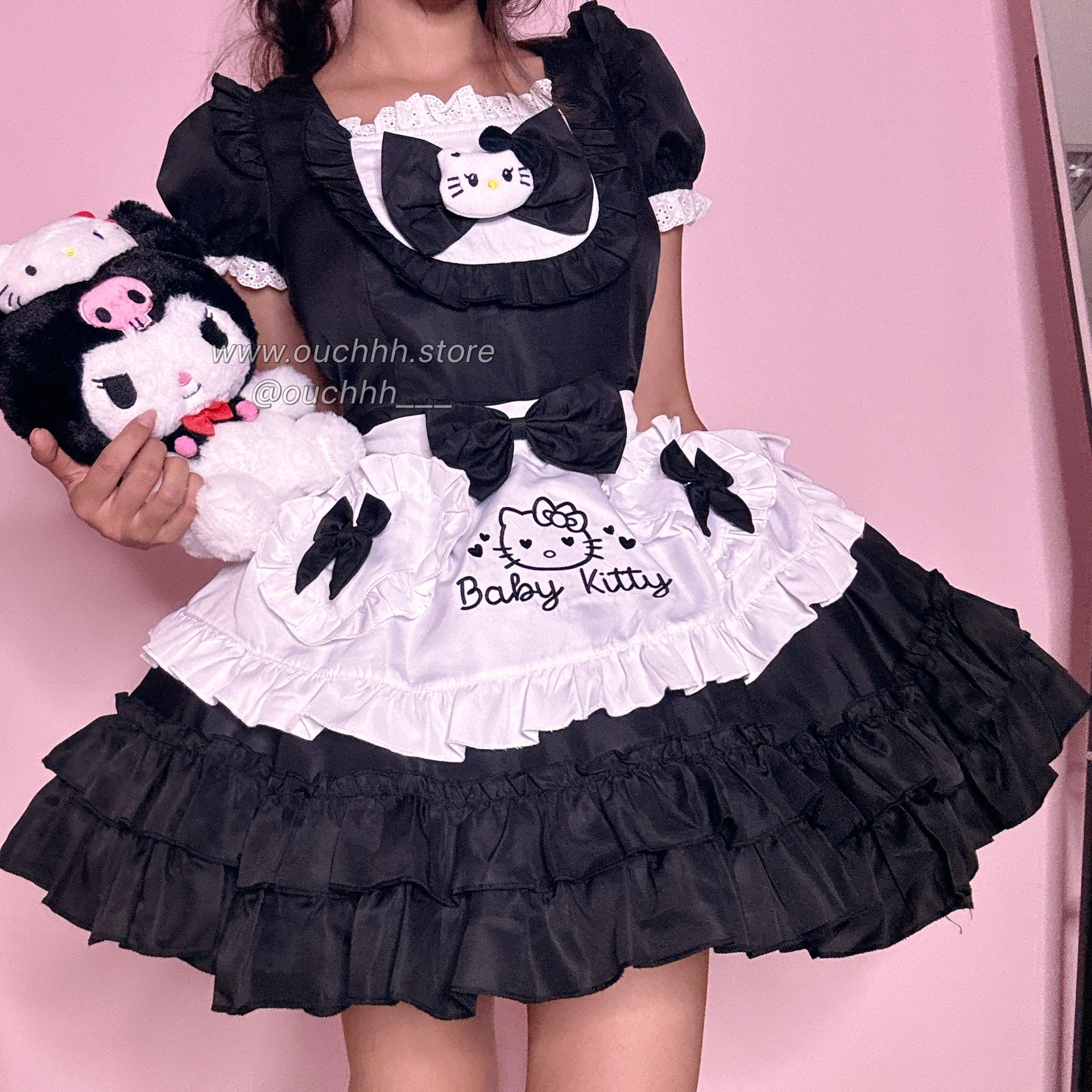 Black Baby Kitty Princess Ribbon Maid Dress and Headband