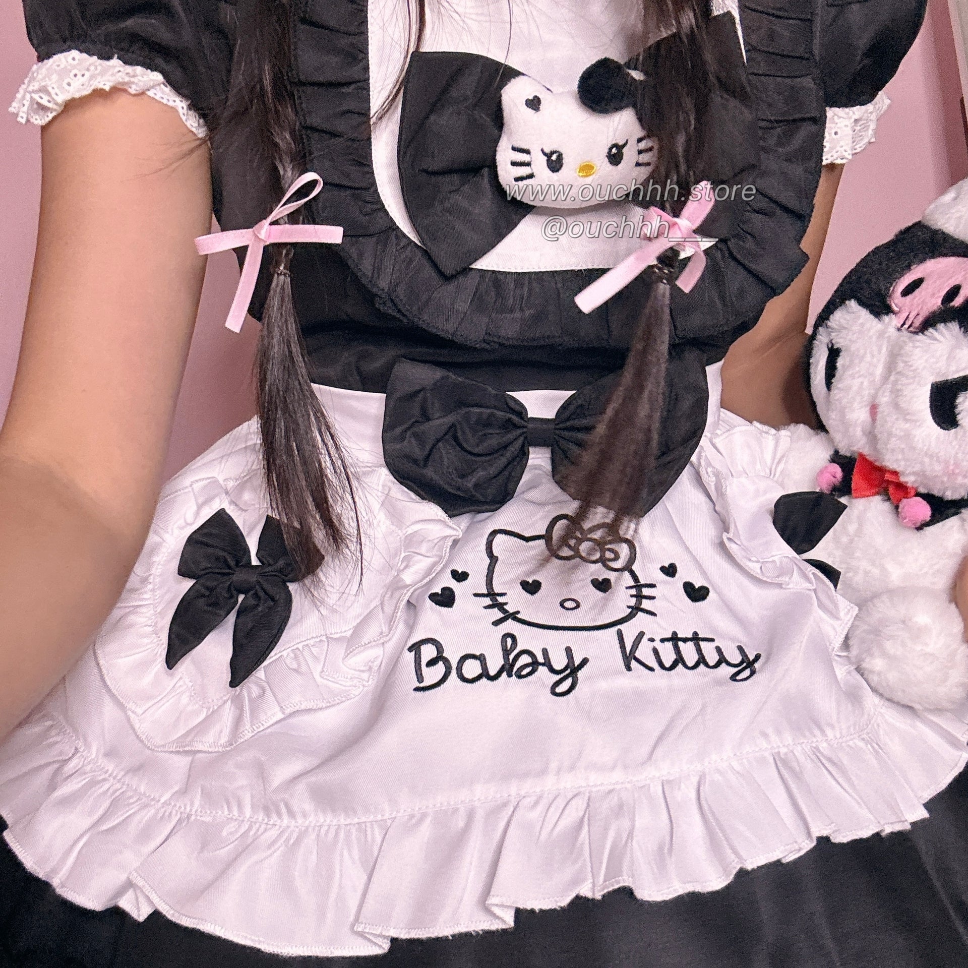 Black Baby Kitty Princess Ribbon Maid Dress and Headband