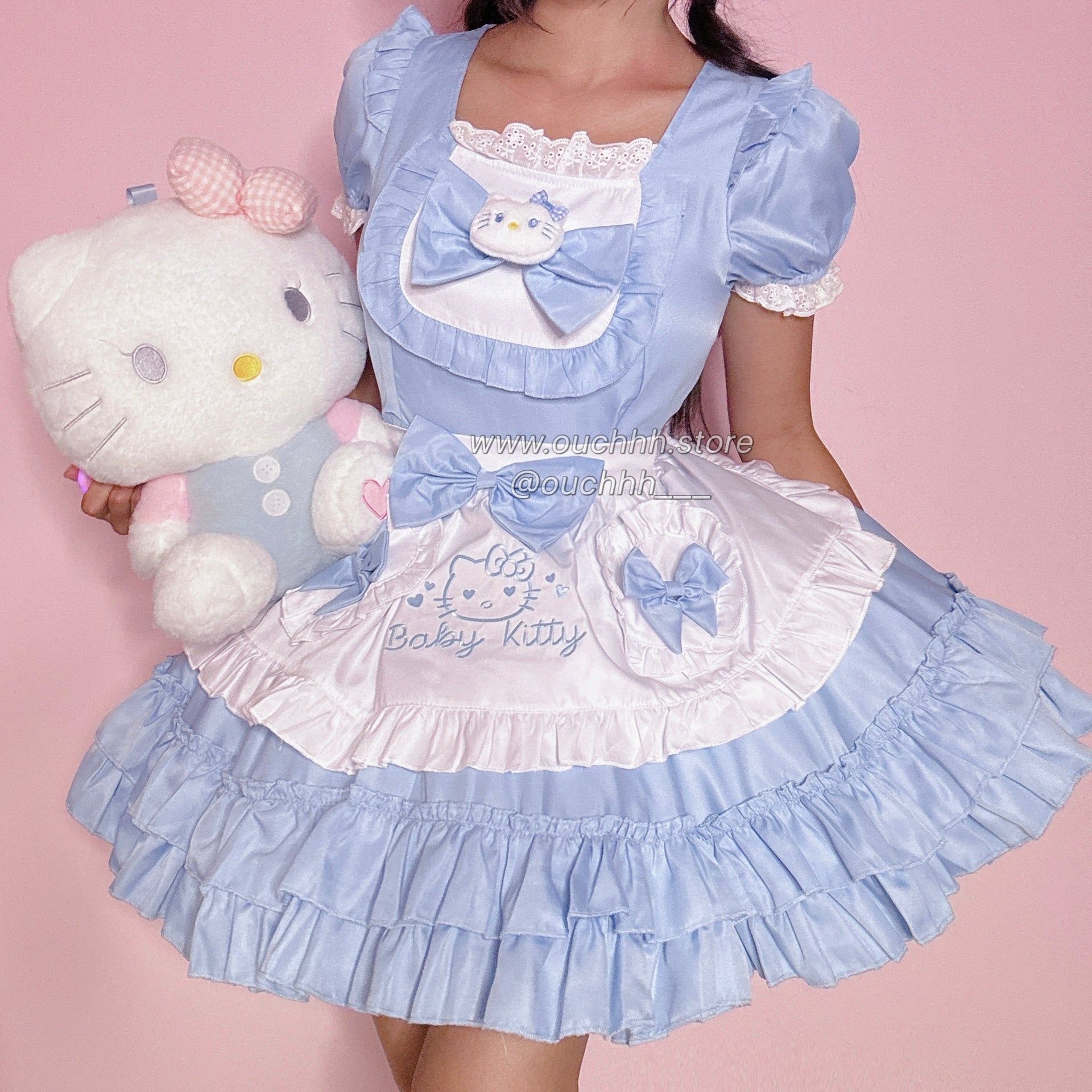 Blue Baby Kitty Princess Ribbon Maid Dress and Headband