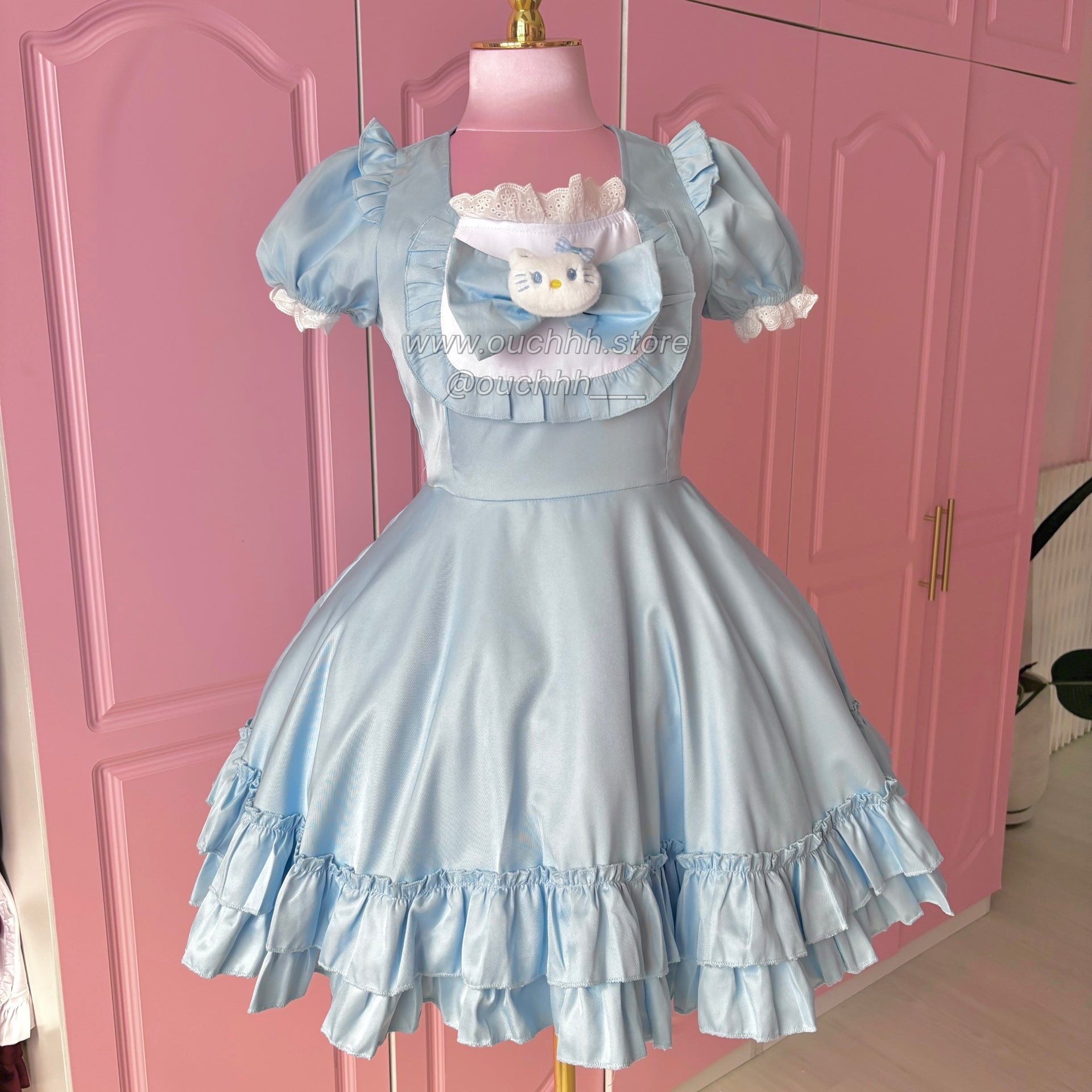 Blue Baby Kitty Princess Ribbon Maid Dress and Headband