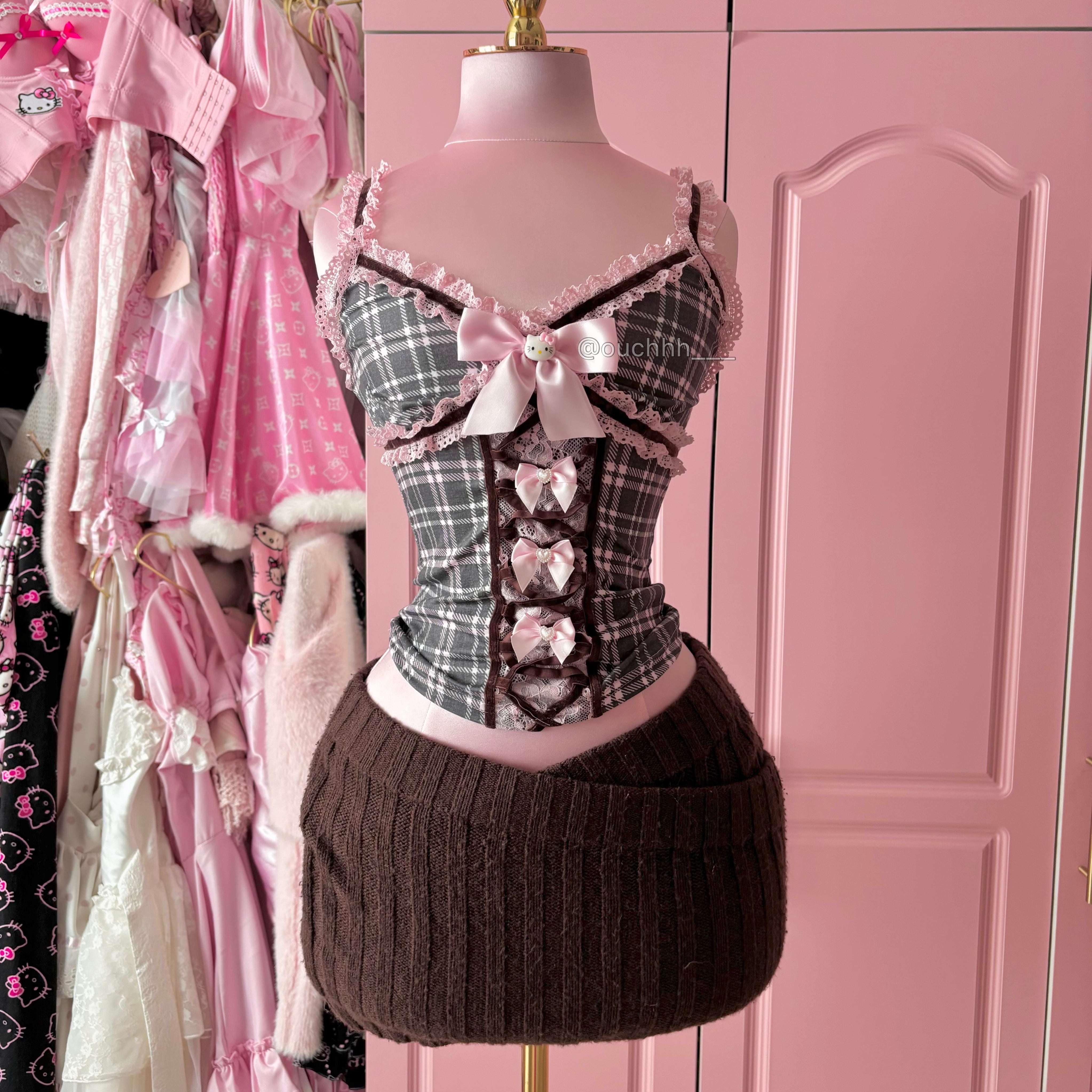 Kitty Bow Y2k Lacey Plaid Tank top