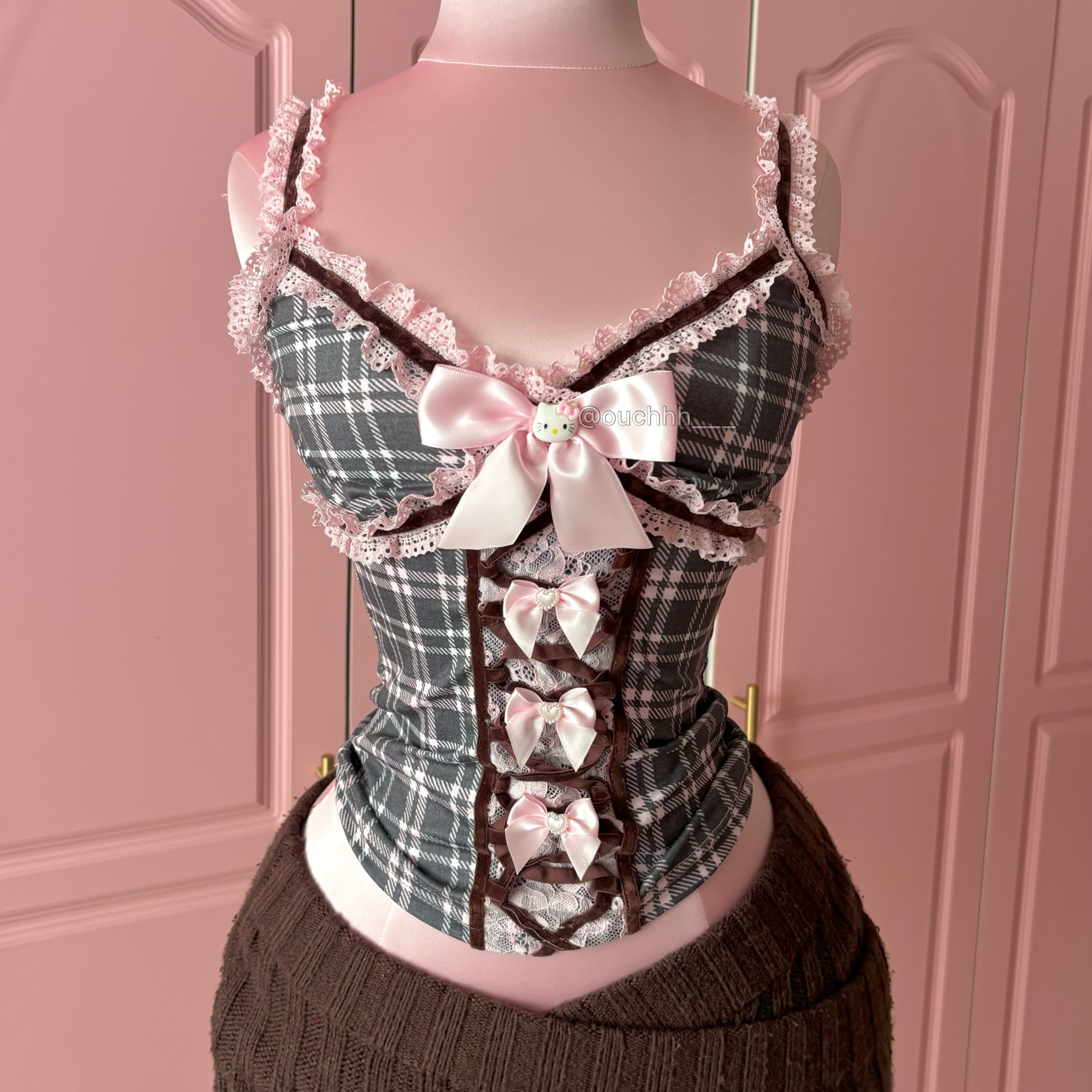 Kitty Bow Y2k Lacey Plaid Tank top
