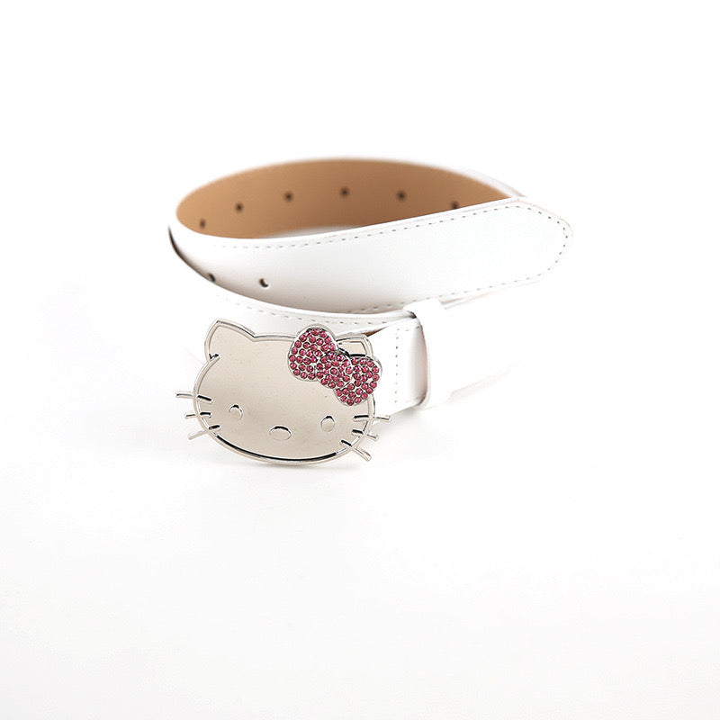 Kitty Faux Leather Belt (White)