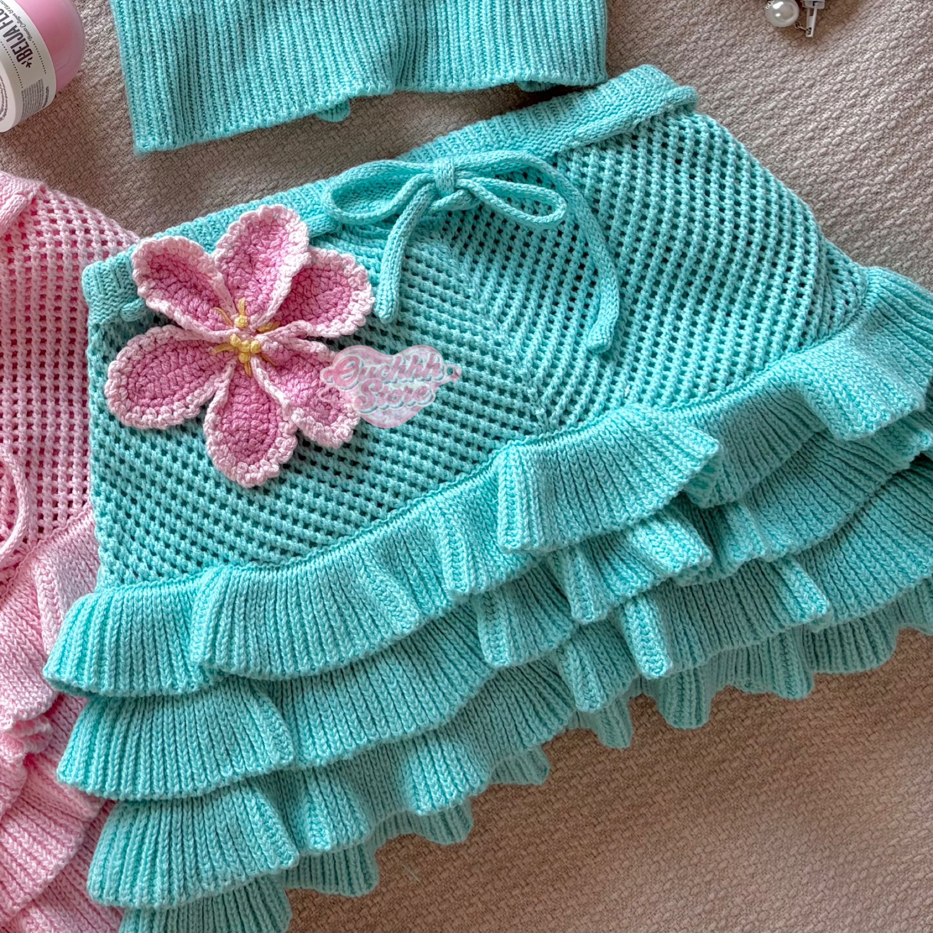Hibiscus Kitty Crochet Set (Turquoise Blue)