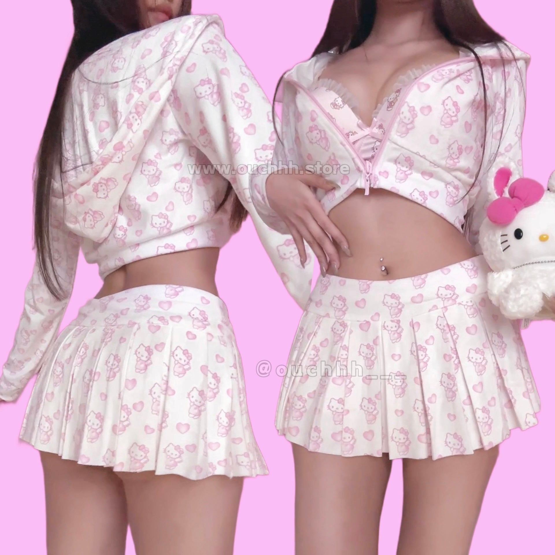 Softie Kitty Crop Jacket + Pleated Skirt Set