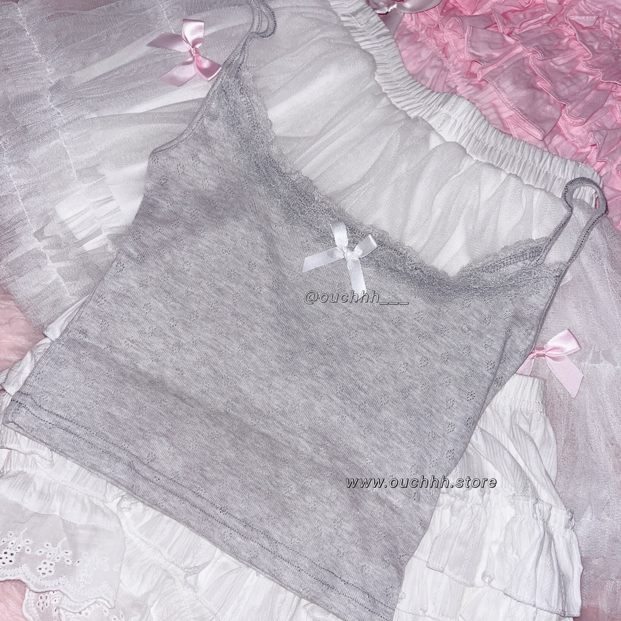 Plain Grey Coquette Lace Cami Top