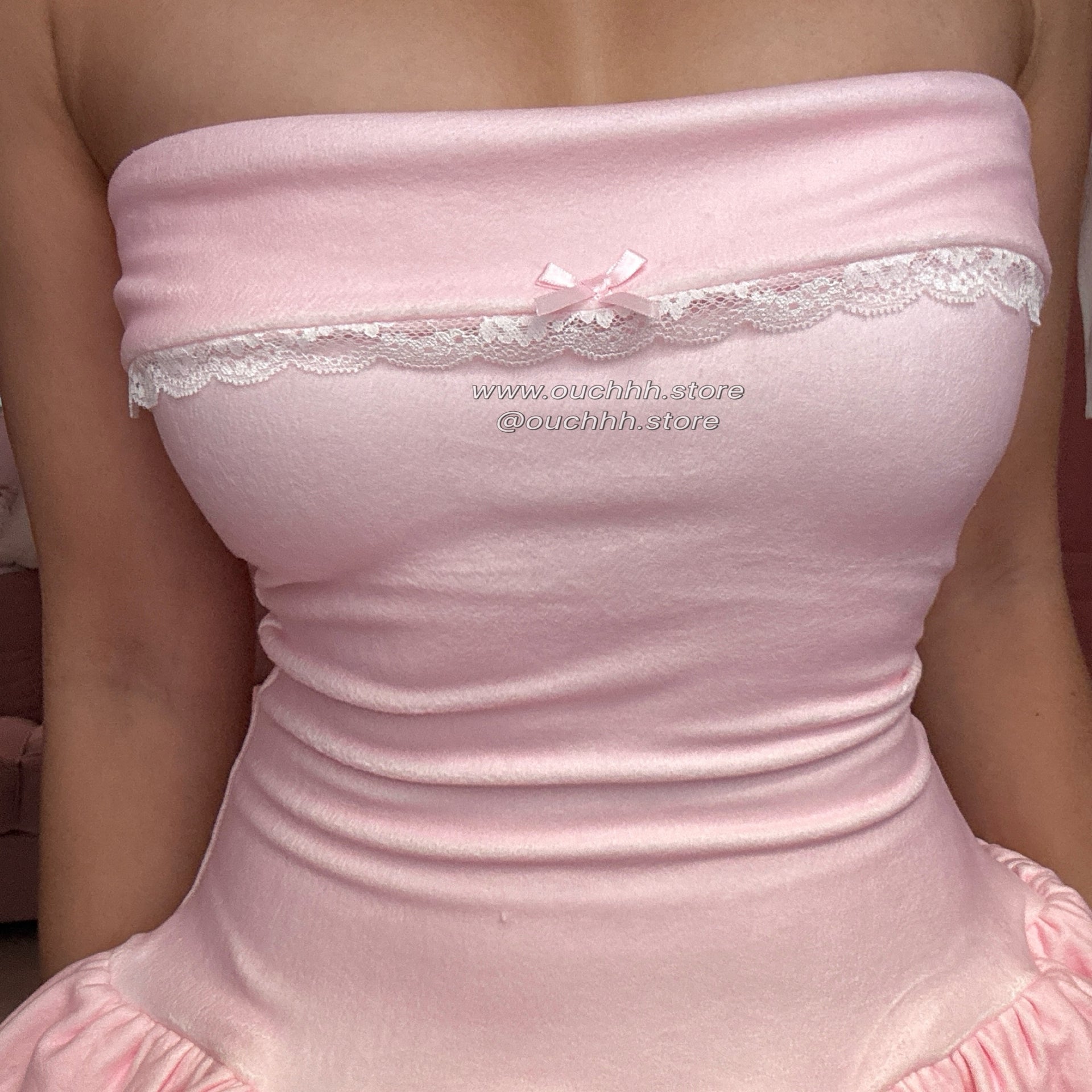 Pure Pink Hourglass Fold Over Tube Mini Dress
