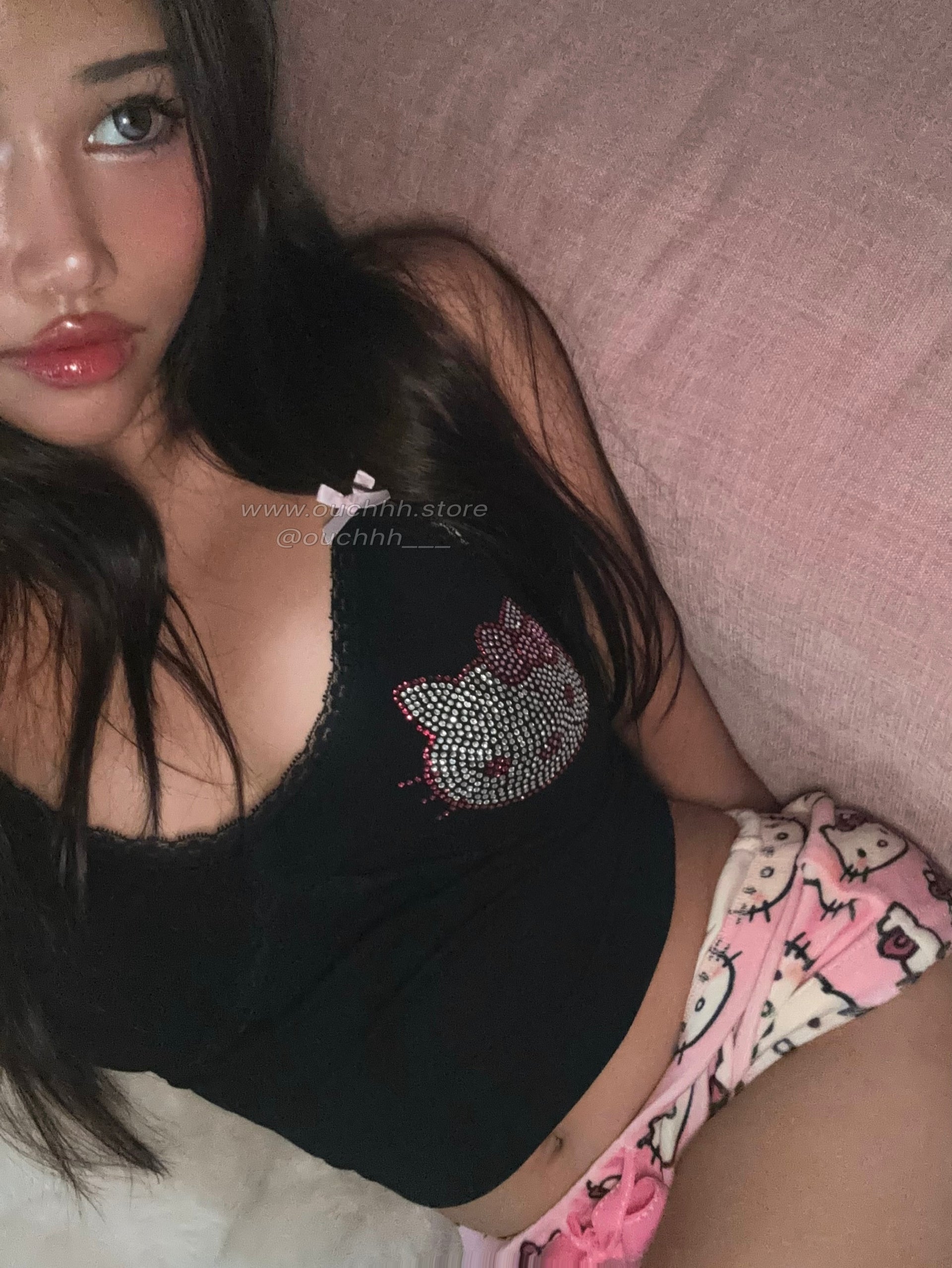 Purrfectly Black Rhinestone Kitty camisole