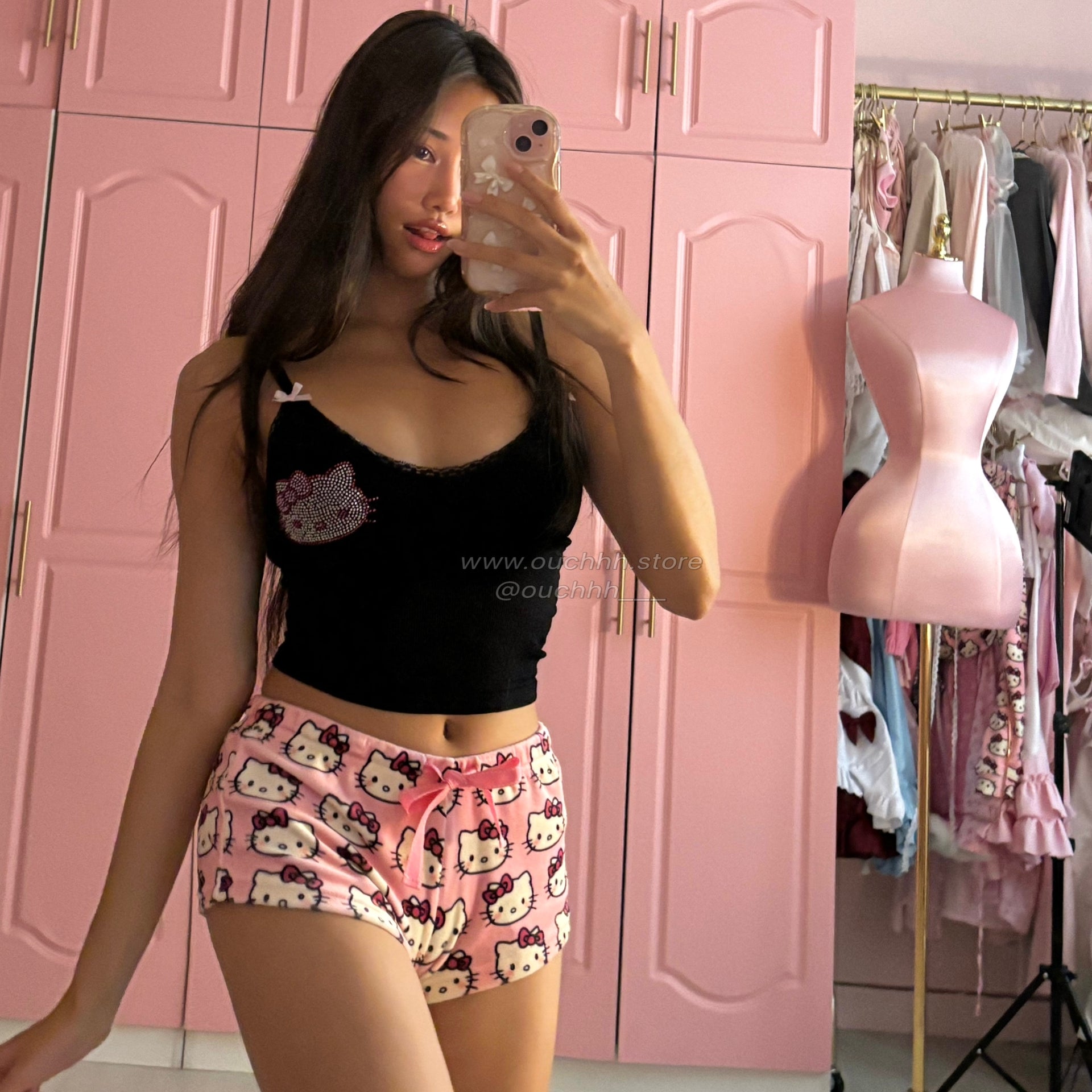 Purrfectly Black Rhinestone Kitty camisole