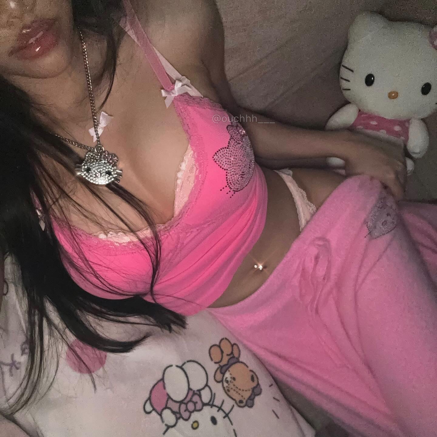 Purrfectly Pink Rhinestone Kitty Wide Leg Fleece Pants