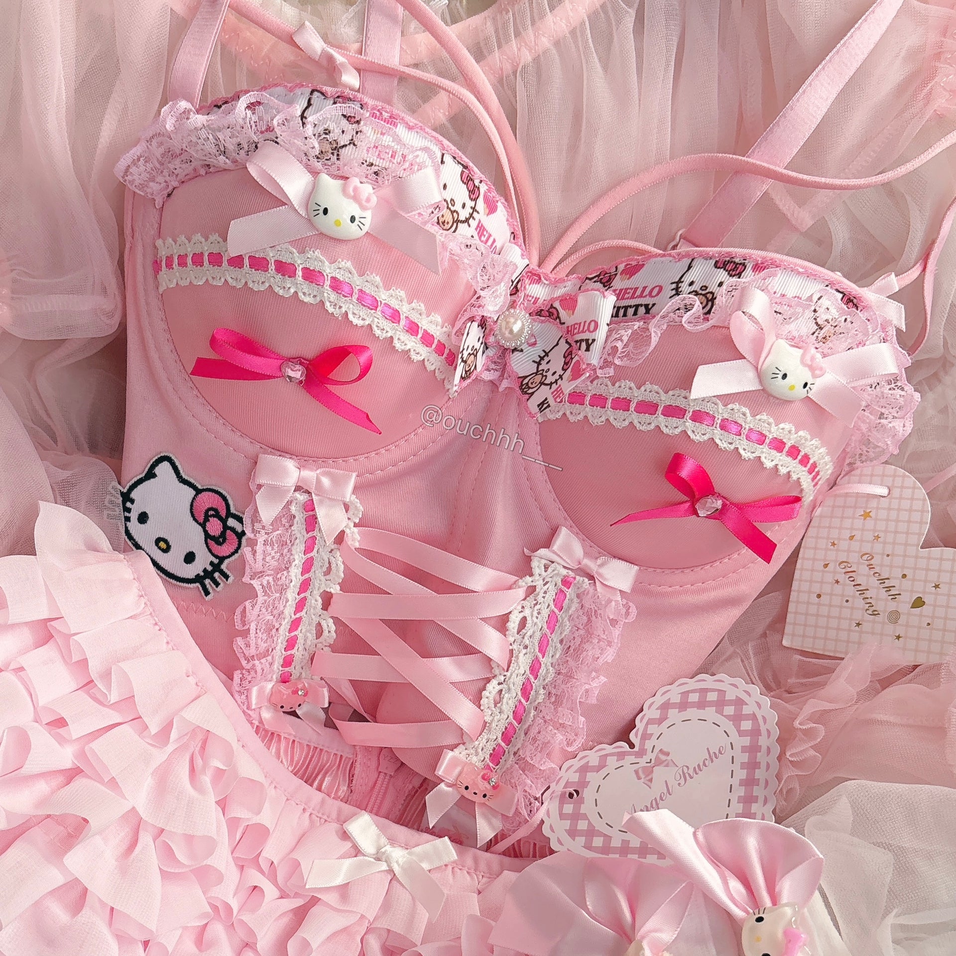 Spoil Me Rotten Kitty Cropped Corset Top (Pink)