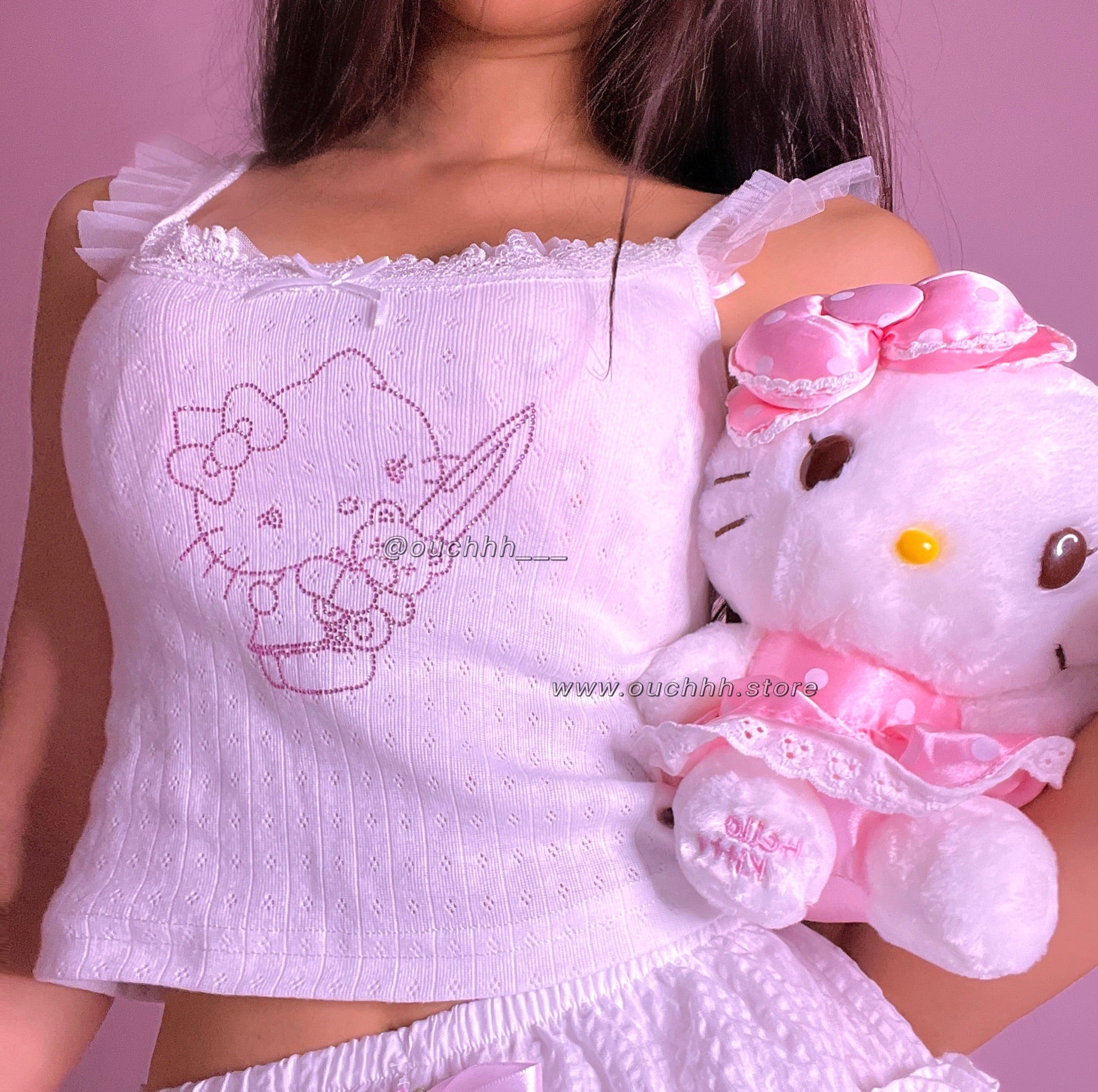 Teddy knife Kitty Coquette Lace Cami Top (White)