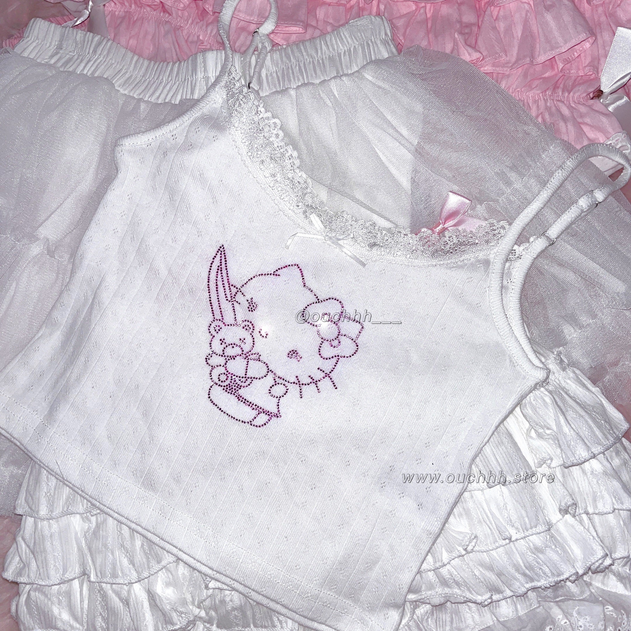 Teddy knife Kitty Coquette Lace Cami Top (White)