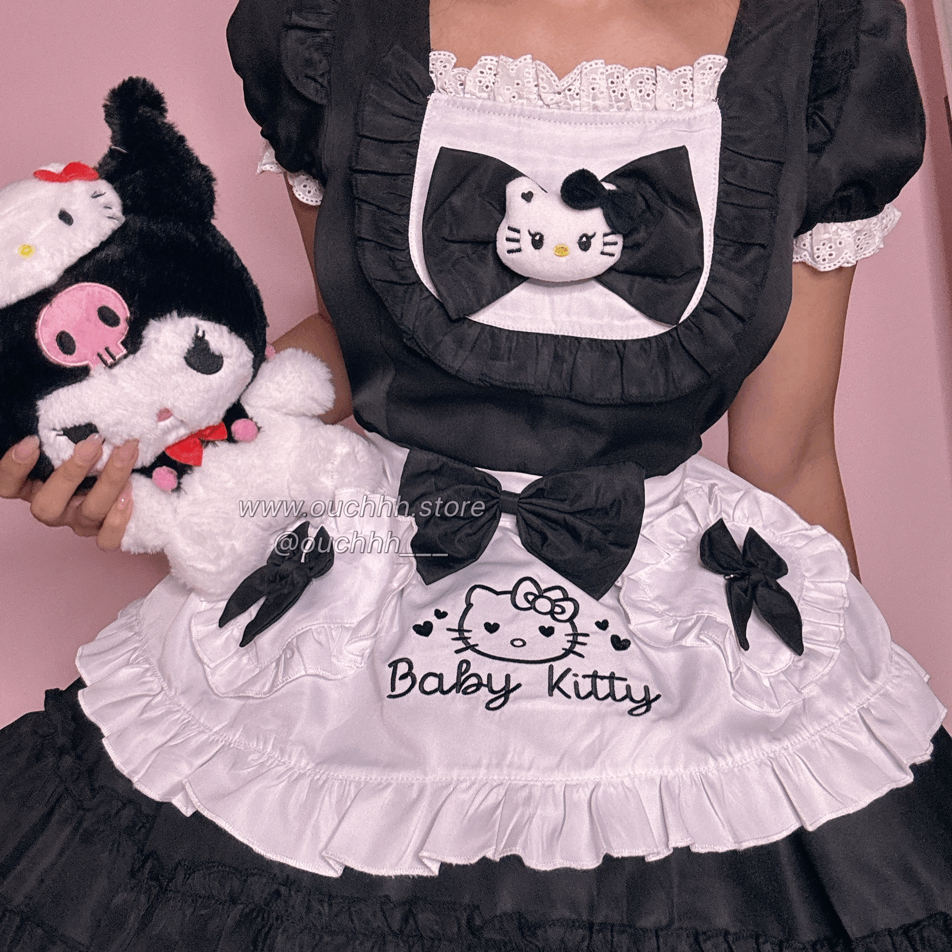 Black Baby Kitty Princess Ribbon Maid Dress and Headband