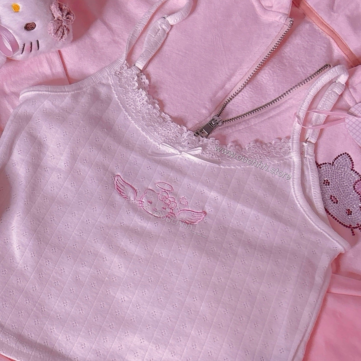 Kitty Wings Embroidery Lace Cami Top