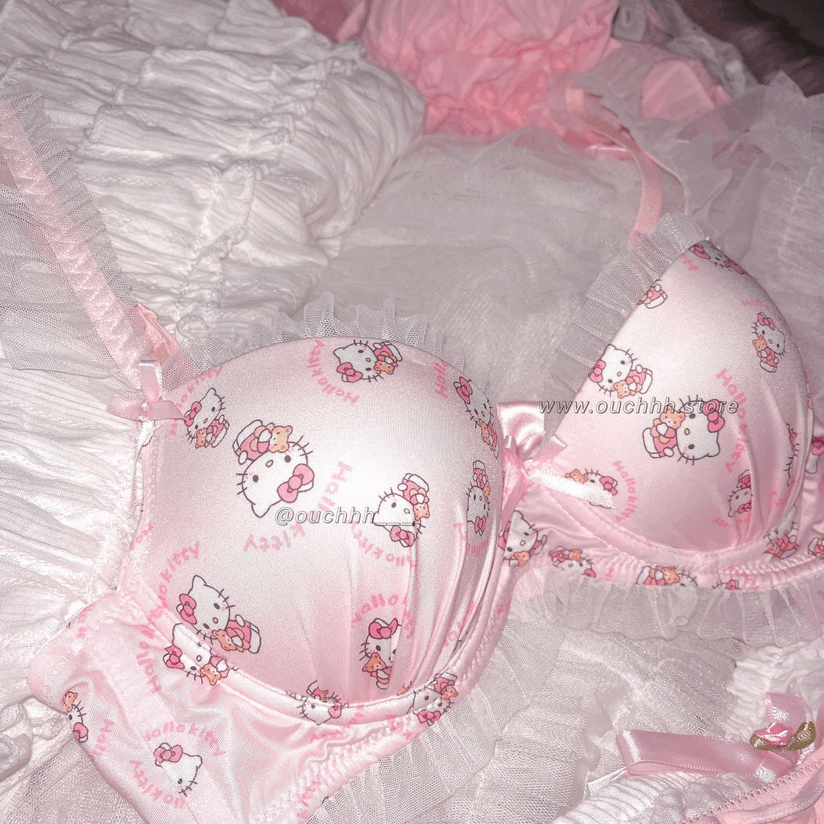 Ruffle Baby Pink Kitty Bra + Panties Set