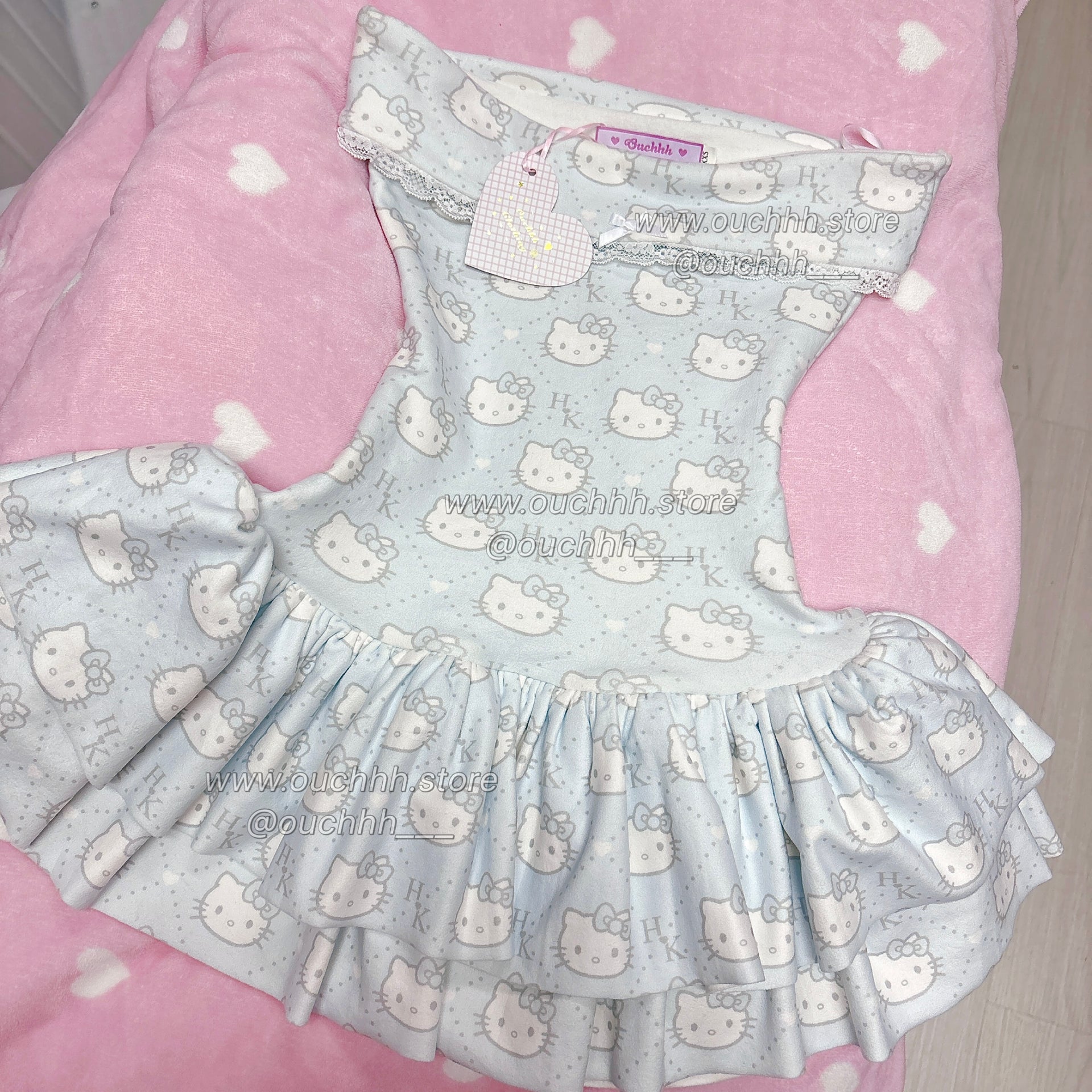 No Restock- Baby Blue Royal Kitty Hourglass Tube Mini Dress