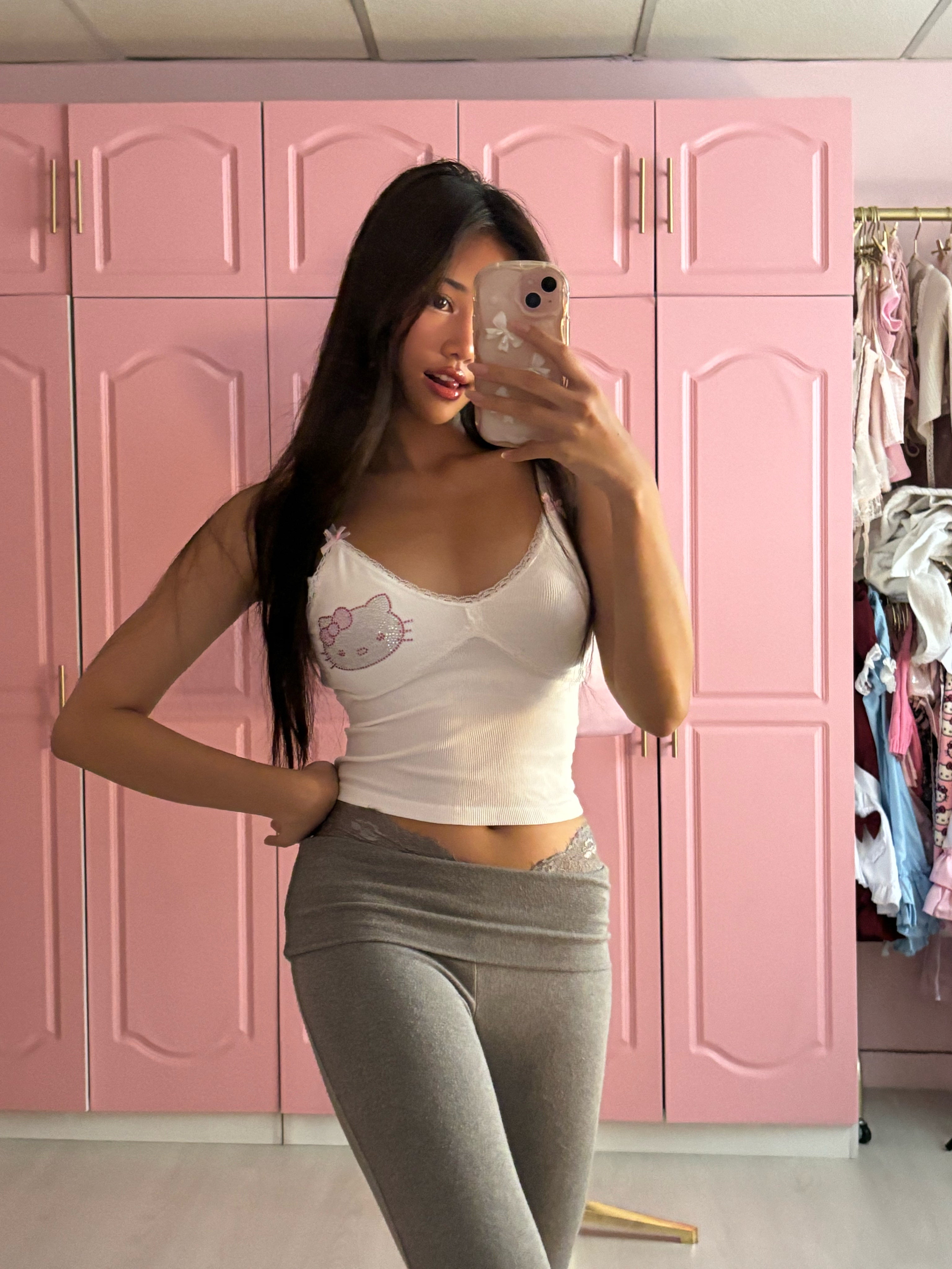 Purrfectly White Rhinestone Kitty camisole