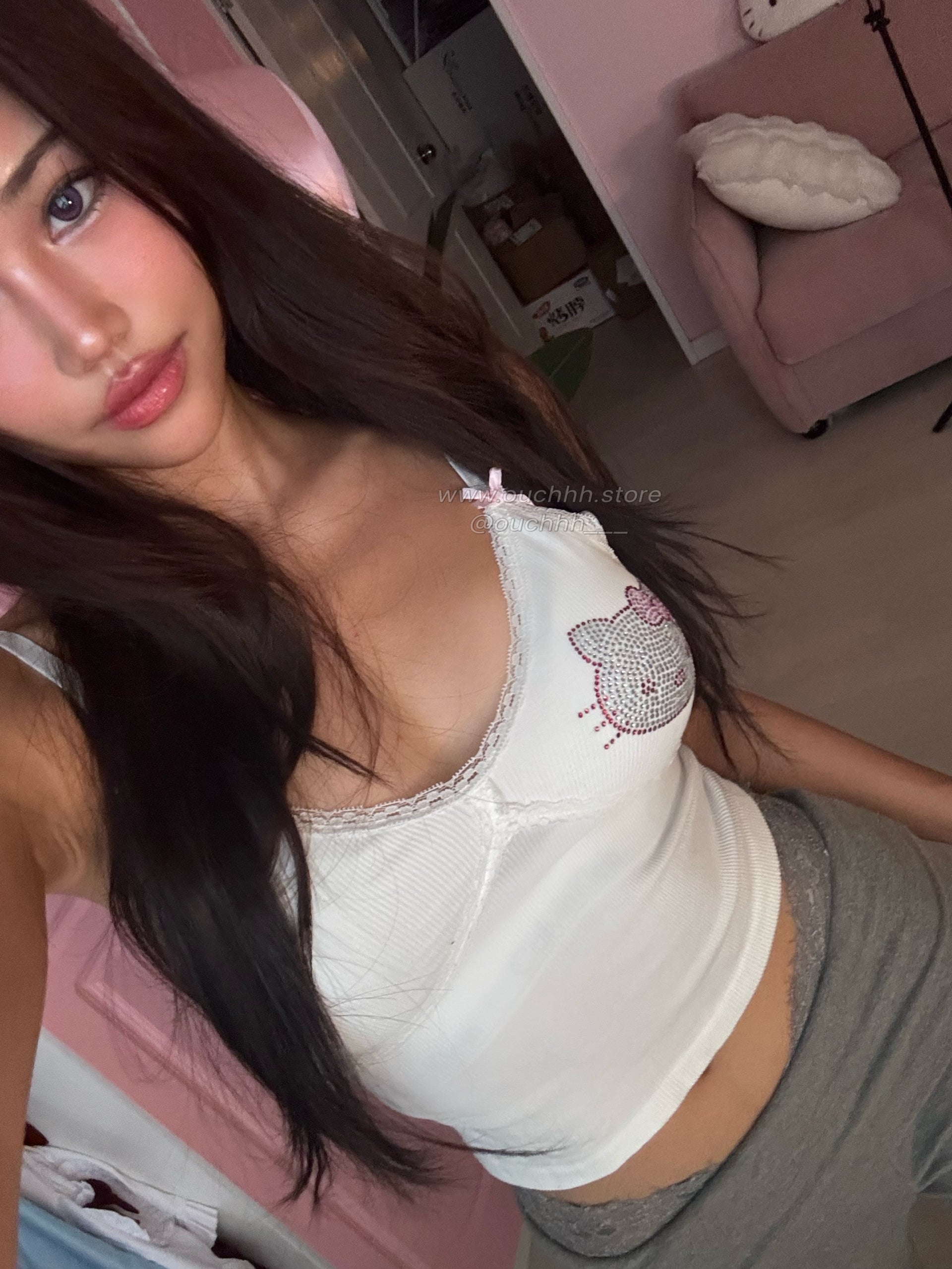 Purrfectly White Rhinestone Kitty camisole