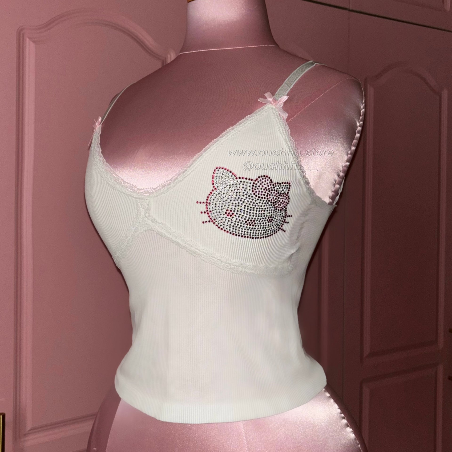Purrfectly White Rhinestone Kitty camisole