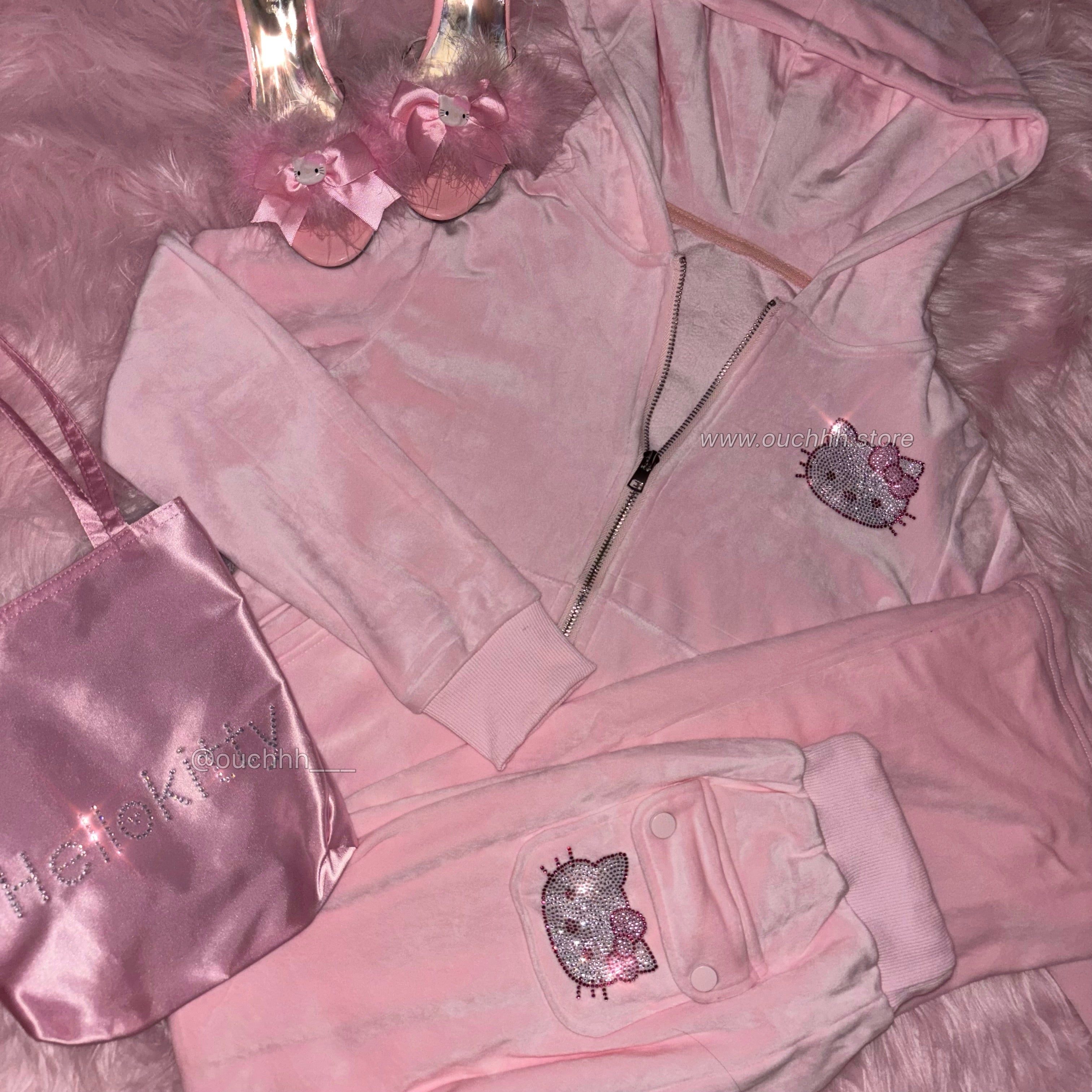 Juicy Kitty Rhinestone Velour Tracksuit Set