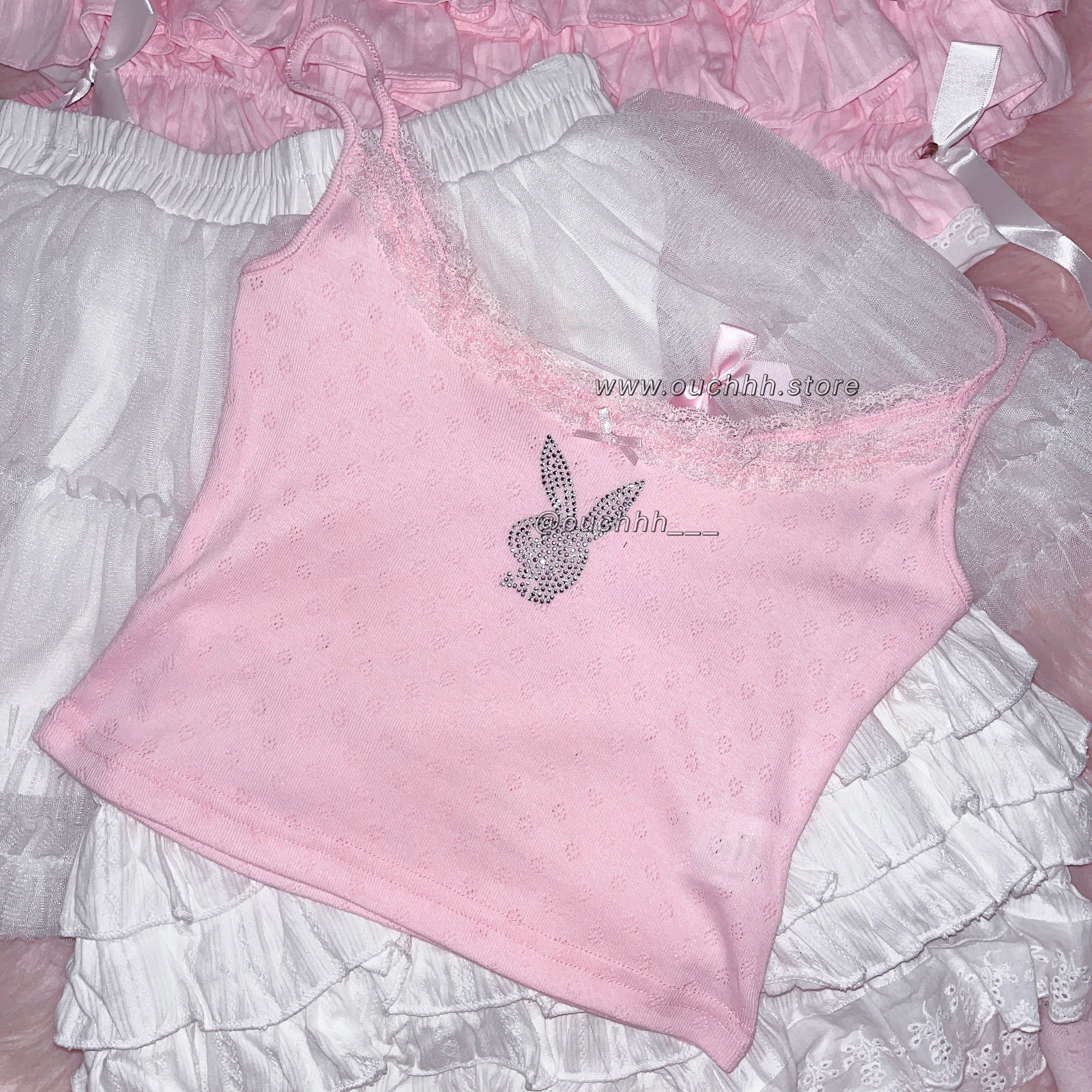 Playbunny Coquette Lace Cami Top (Pink)