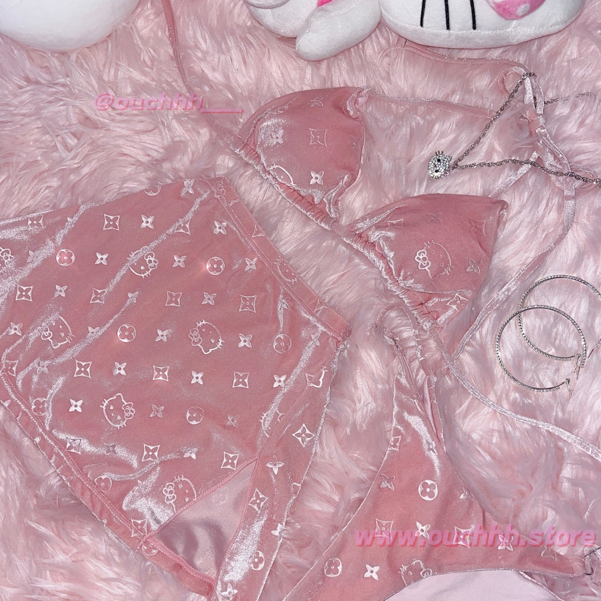 Glow up Lavish Kitty Bikini 3 Piece Set (Rosey Pink)