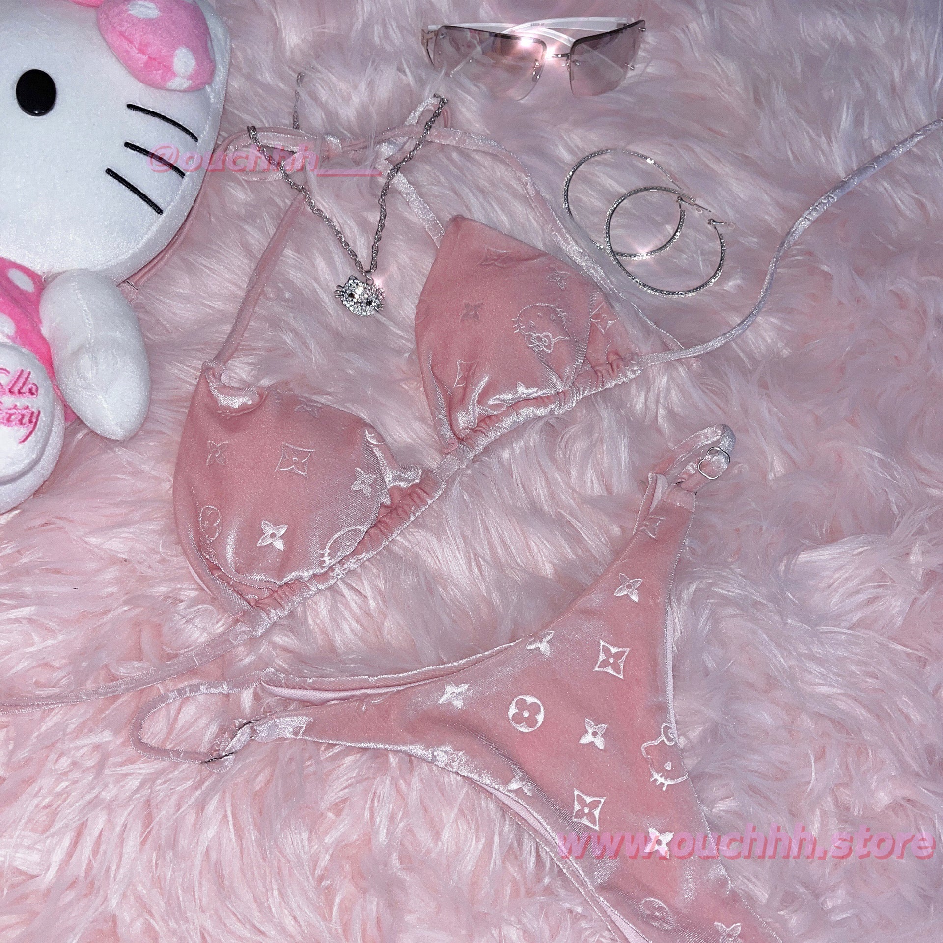 Glow up Lavish Kitty Bikini 3 Piece Set (Rosey Pink)