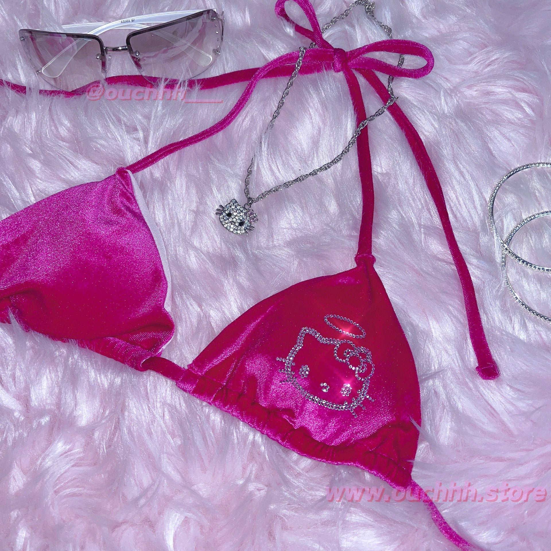 Hello Angel Bikini 3 Piece Set (Dark Pink)