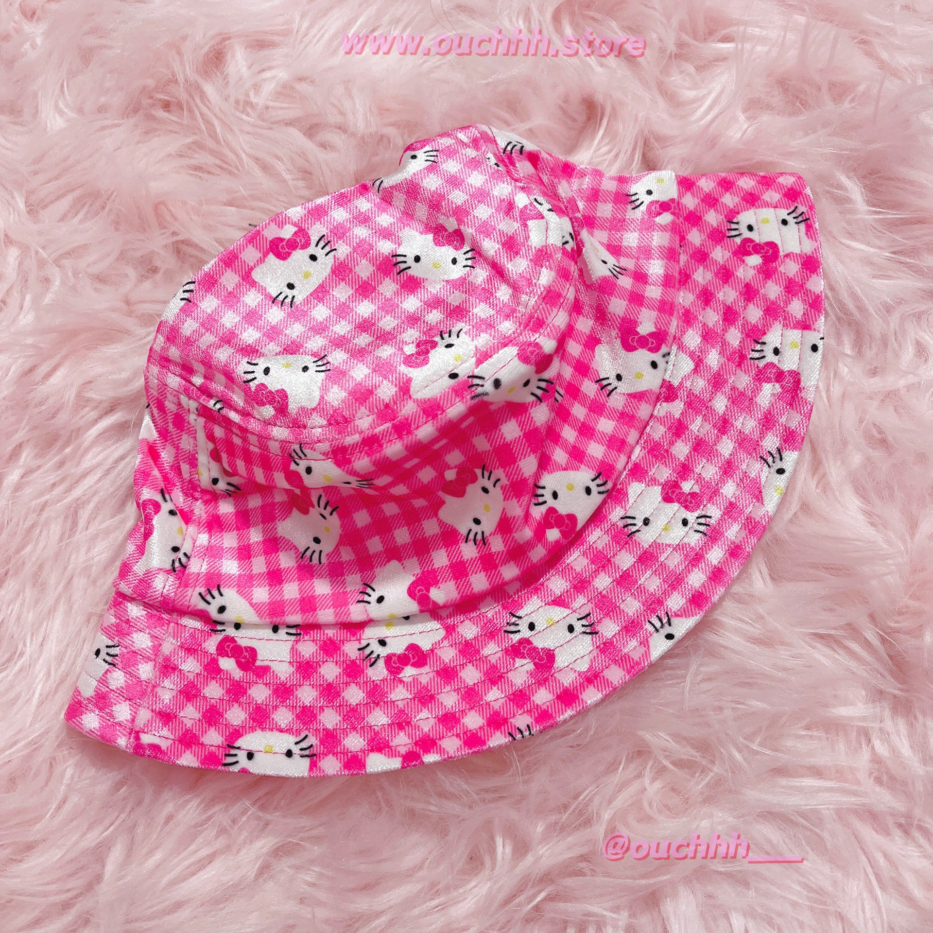 Beach Picnic Gingham Kitty bucket hat