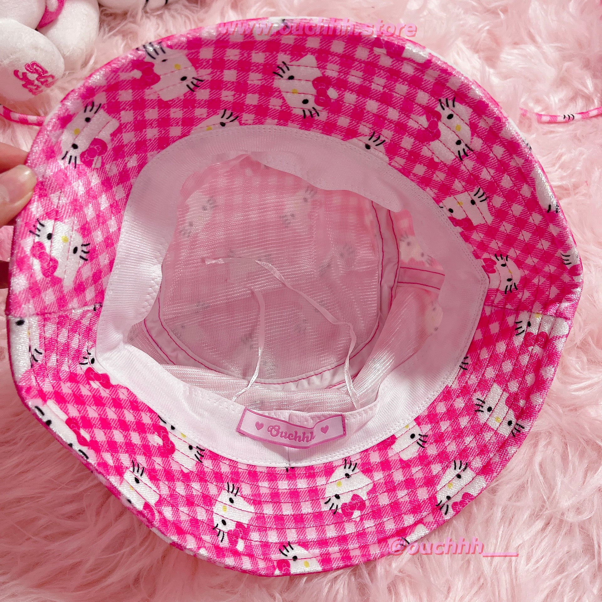 Beach Picnic Gingham Kitty bucket hat