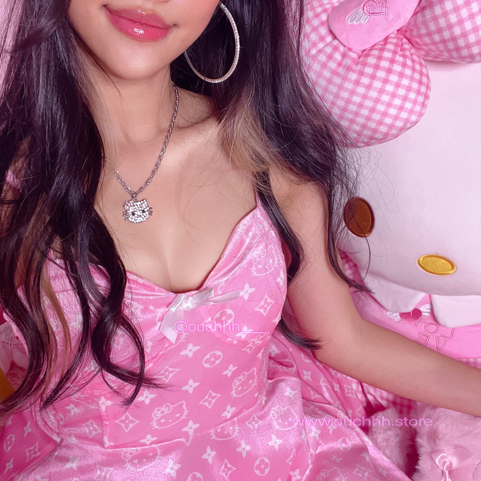 Lavish Kitty Fur Trim Velvet Flare Dress (Pink)