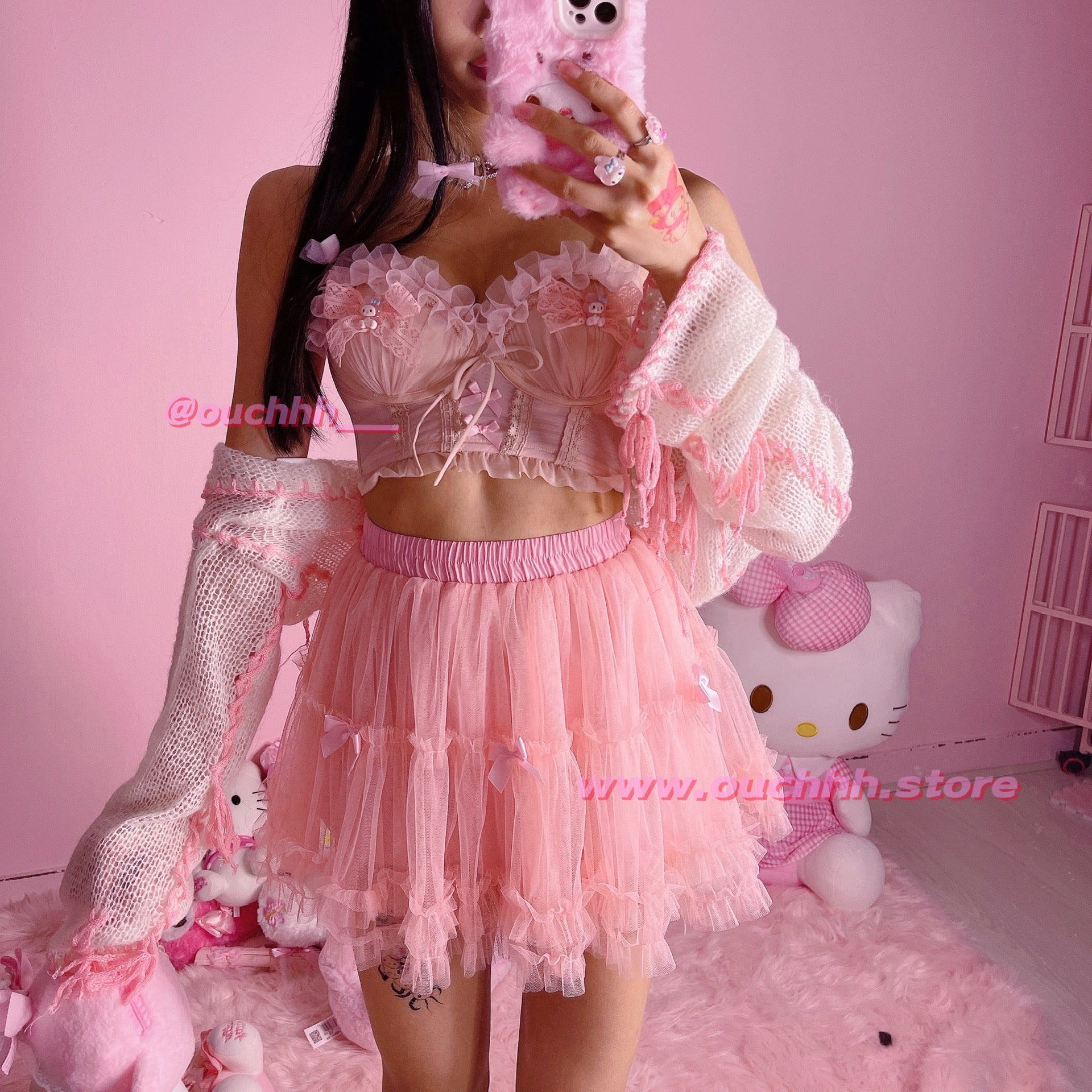 Frilly Fairy Ribbon Tulle Skirt (Pink)