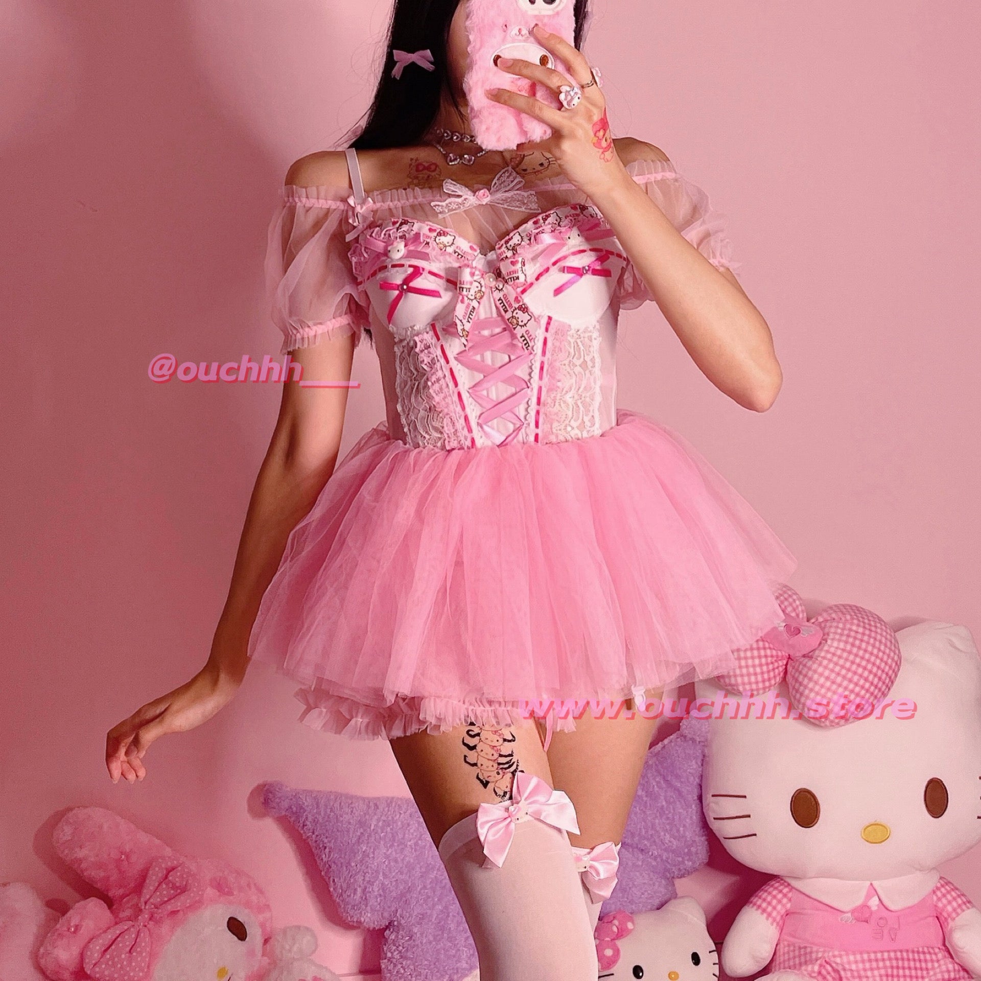Spoil Me Rotten Kitty Ribbon Corset Set (white)