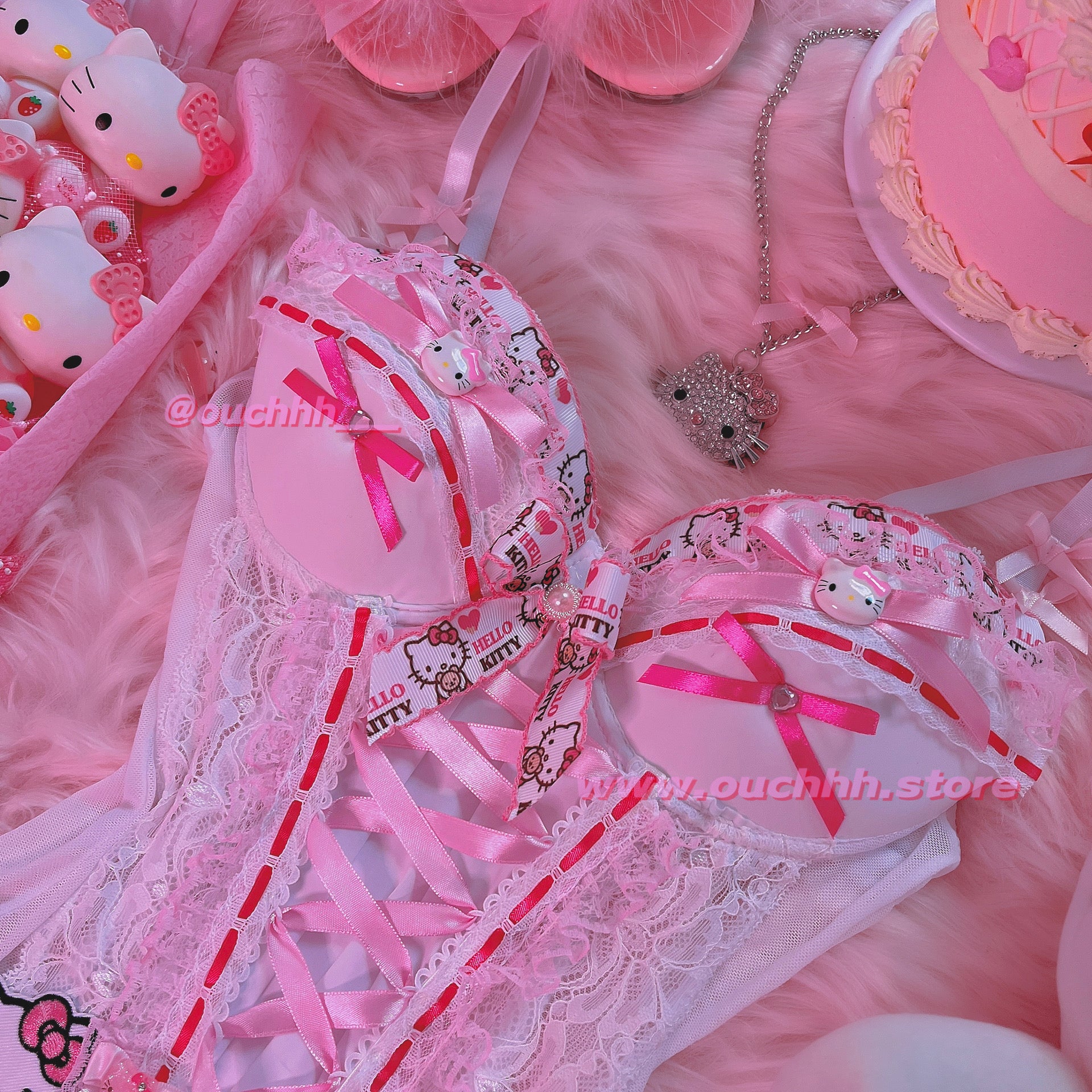 Spoil Me Rotten Kitty Ribbon Corset Set (white)