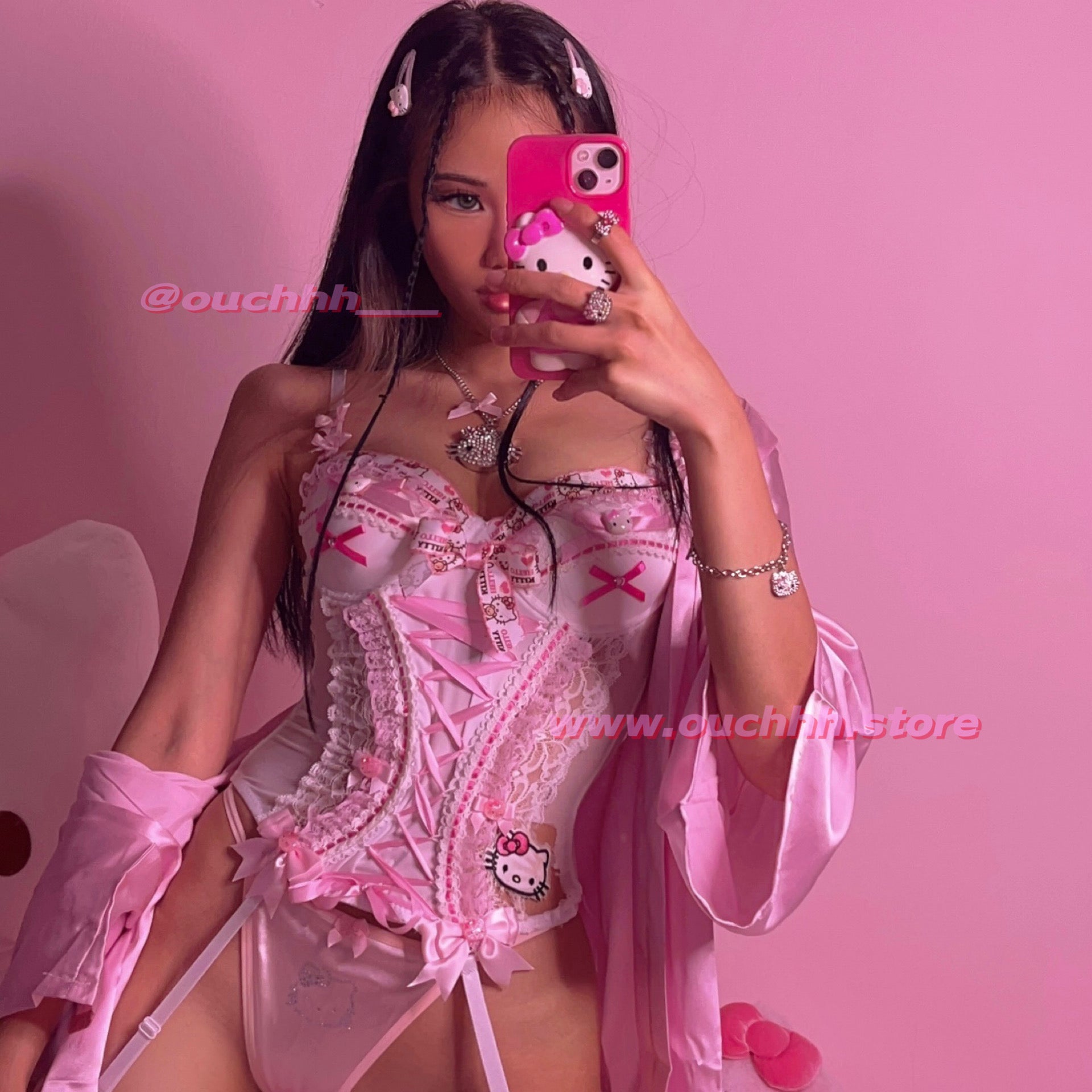 Spoil Me Rotten Kitty Ribbon Corset Set (white)