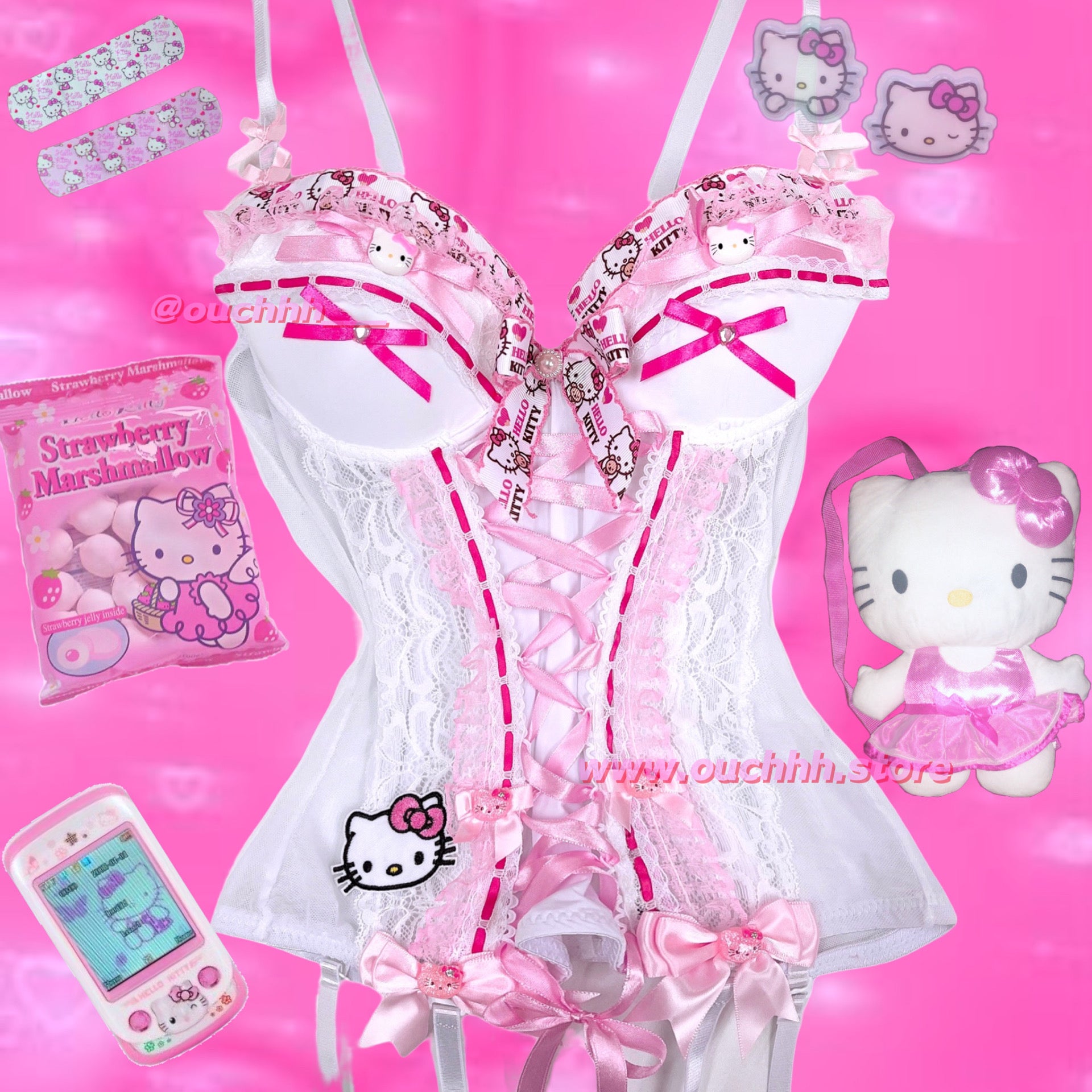 Spoil Me Rotten Kitty Ribbon Corset Set (white)
