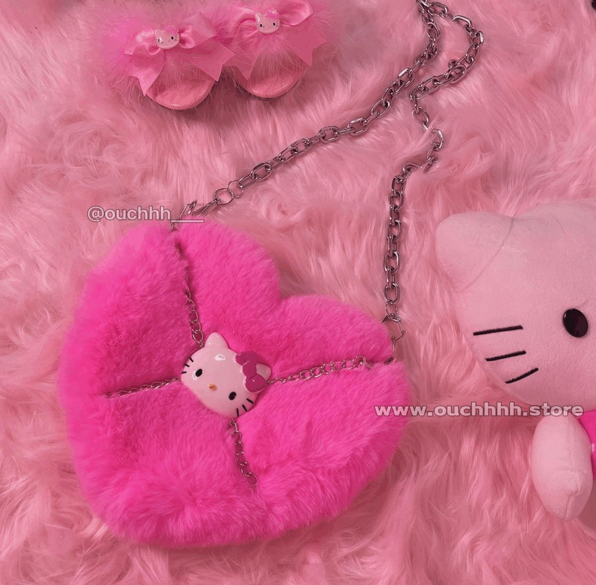 Hot Pink Fuzzy Kitty Chained Bag