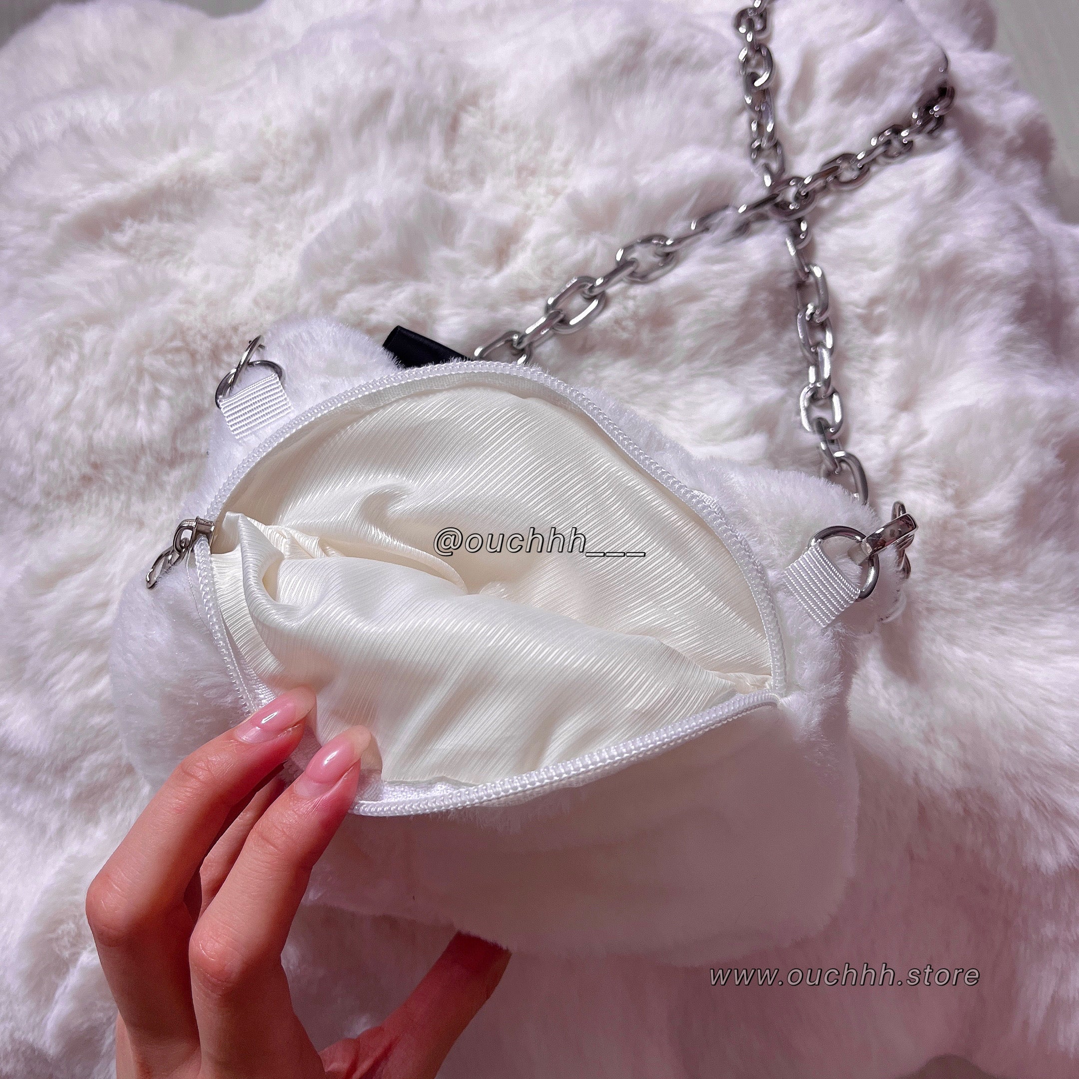 Kitty Plush Chained Bag (Pink + Black Ribbons)