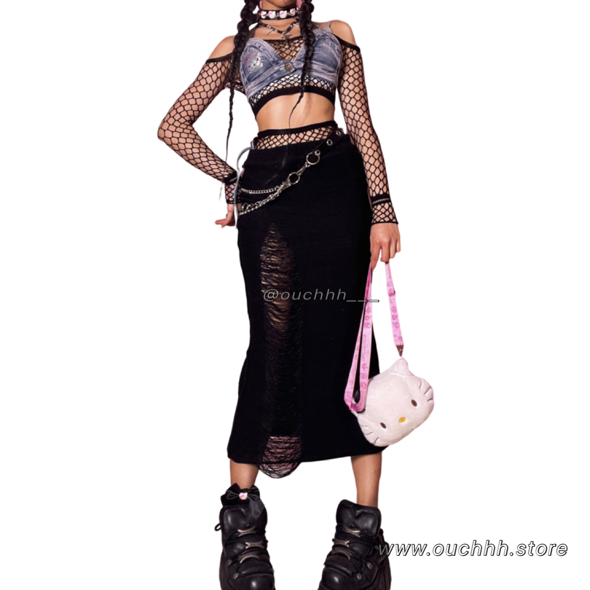 Ripped Knitted Long Skirt