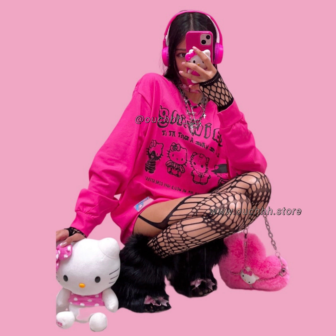 Kitty Thot Oversized Sweater (Hot pink)