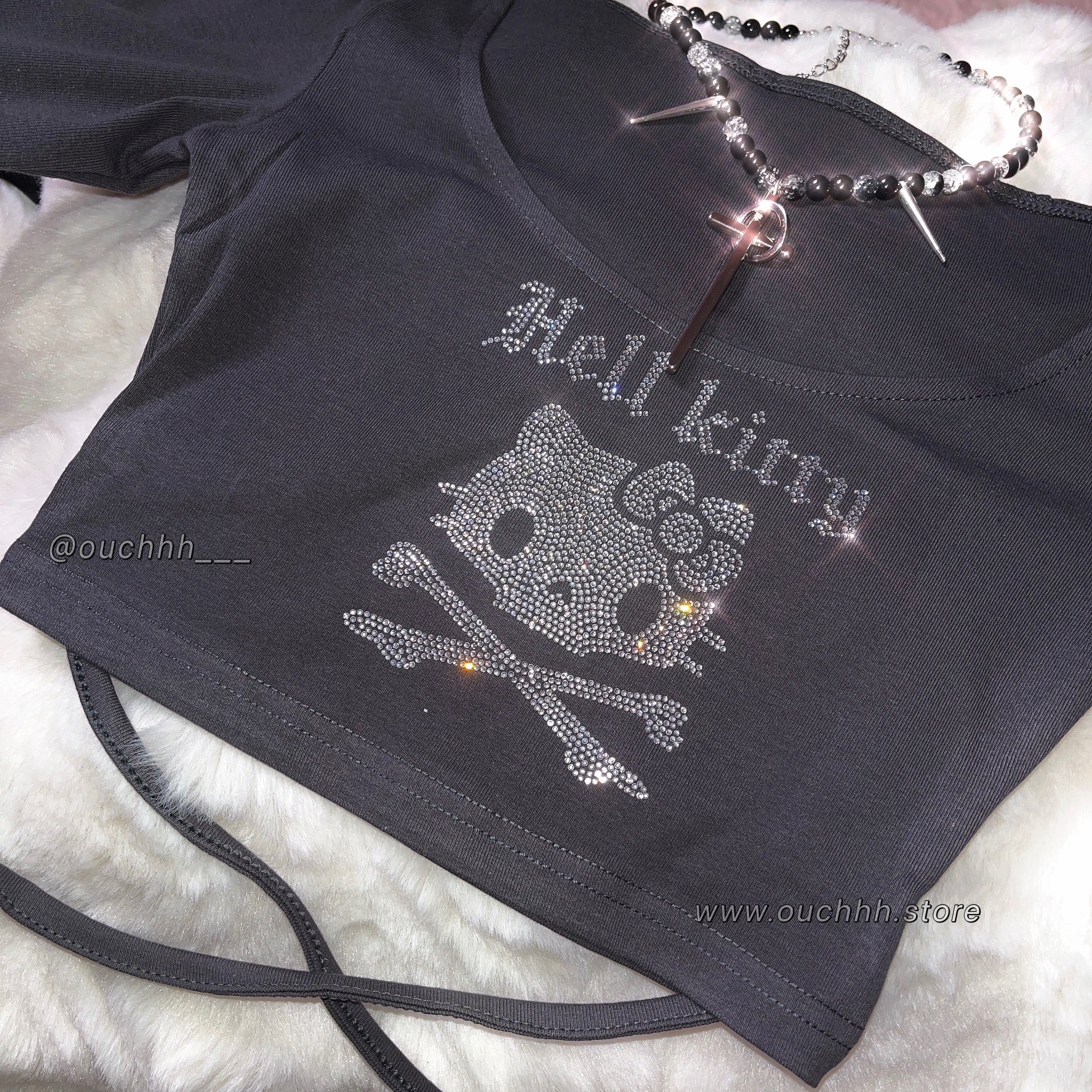 Hell Kitty Cross Tie Crop Top (Grey)