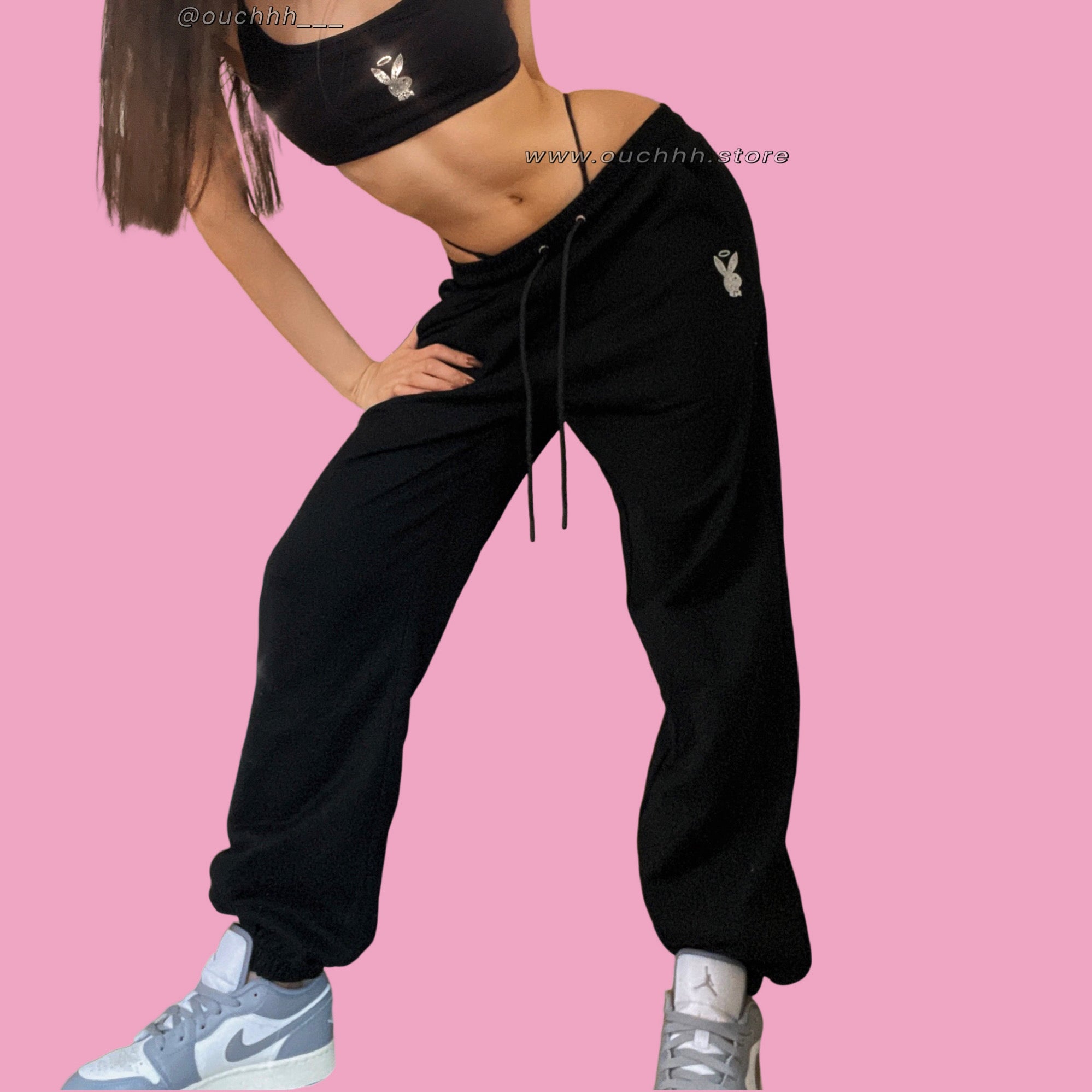 Play Angel Bralette Sweatpants Matching Set (Black) (Sold Separately)