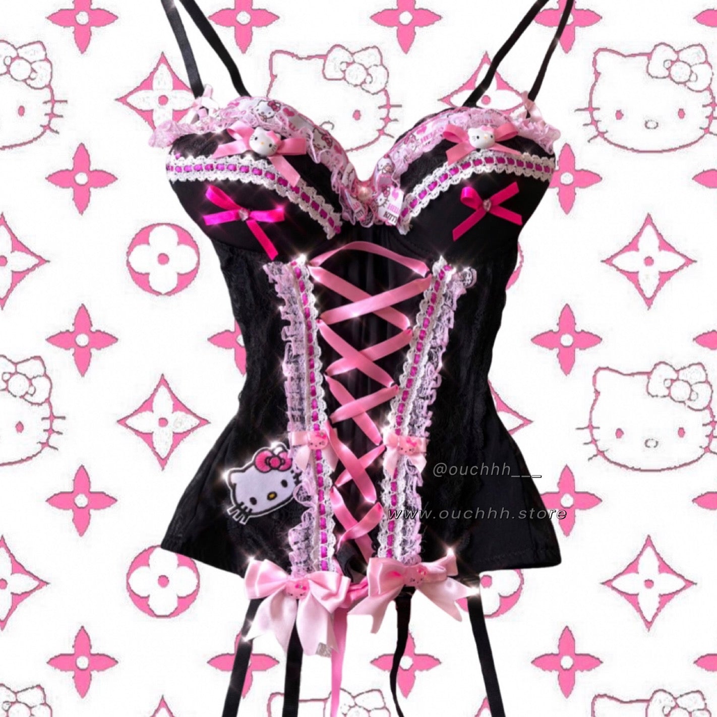Spoil Me Rotten Kitty Ribbon Corset Set (Black) No